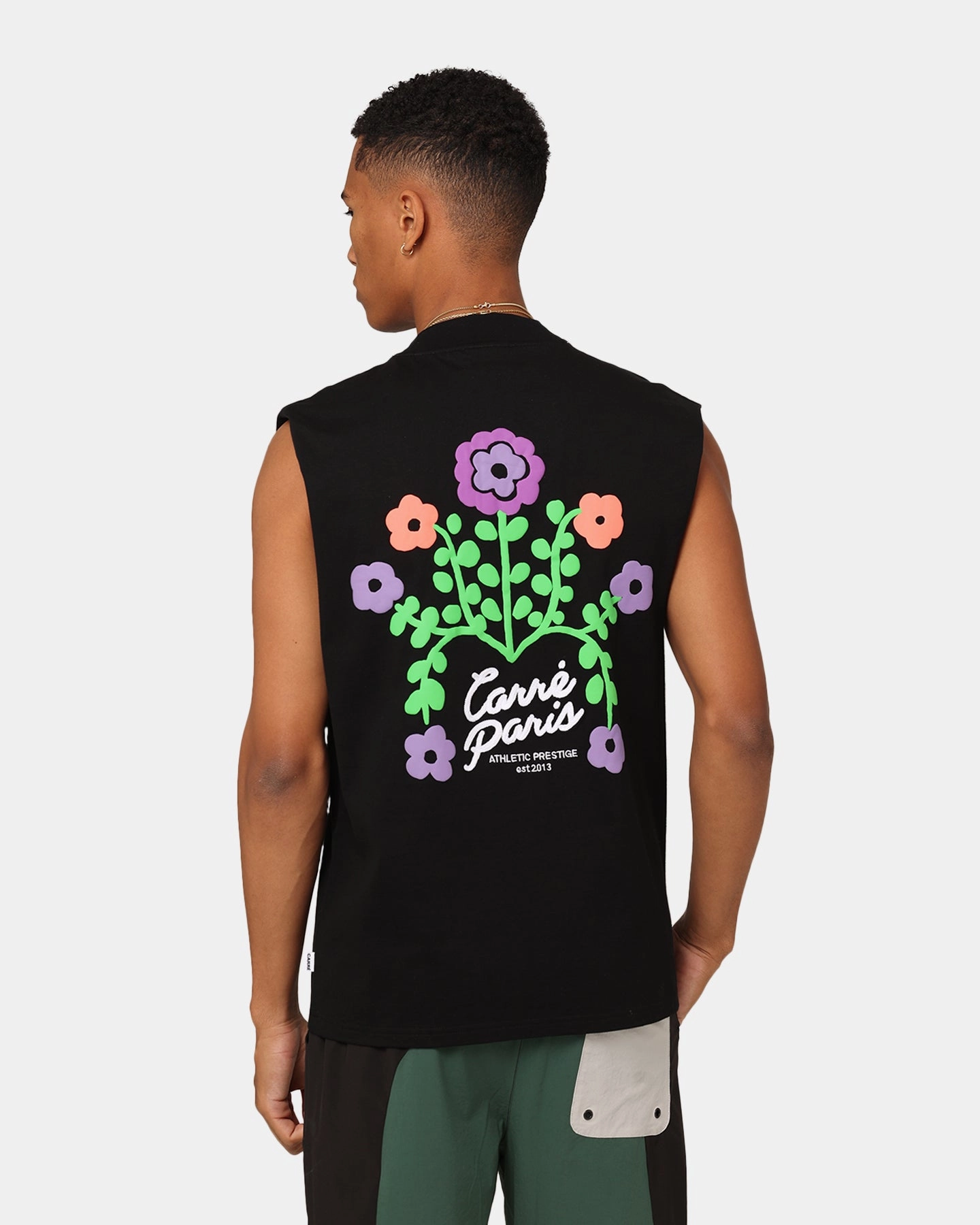 Carre Floraux Muscle T-Shirt Black simple design