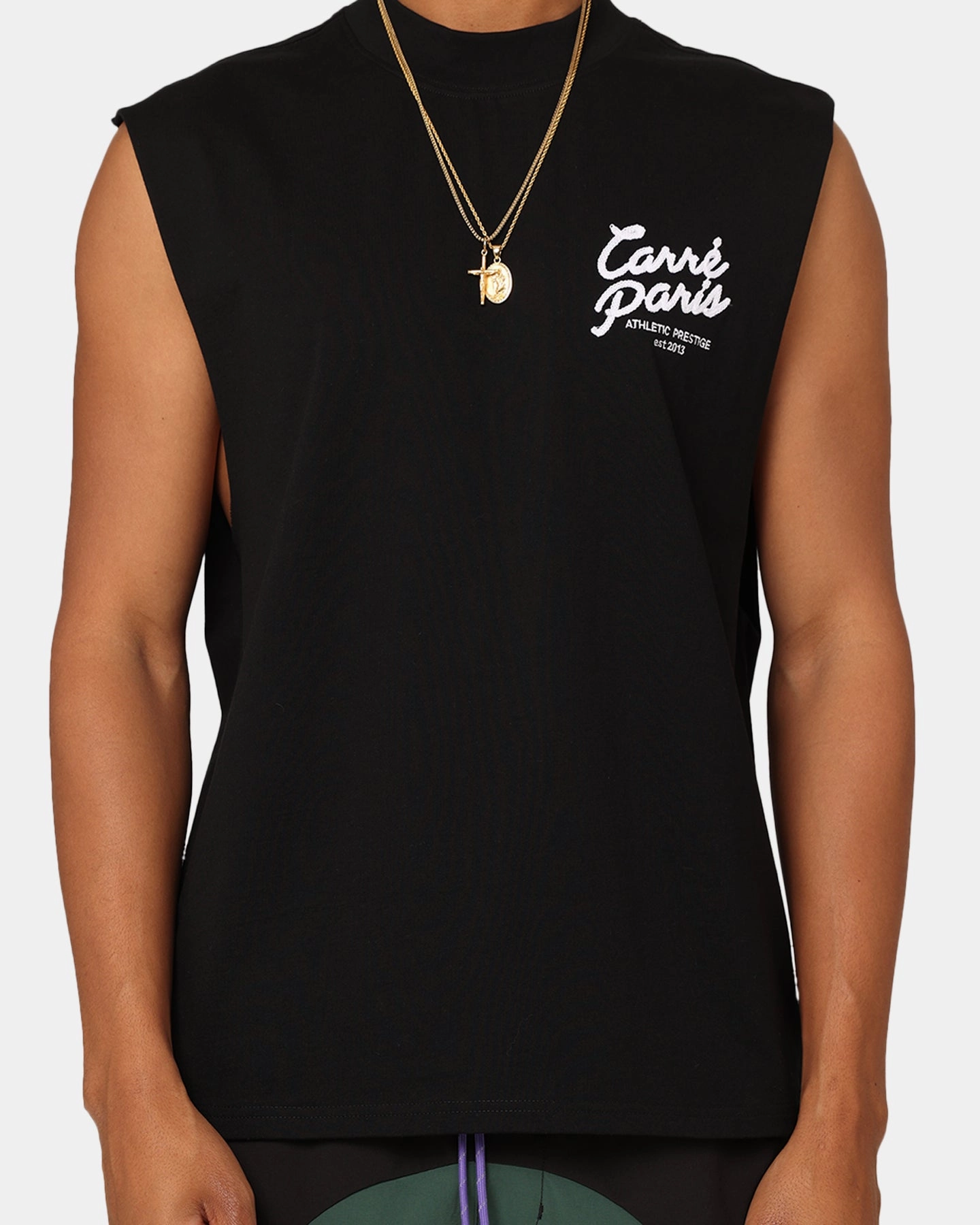 Trendy Comfort Fit Tear Resistant Carre Floraux Muscle T-Shirt Black