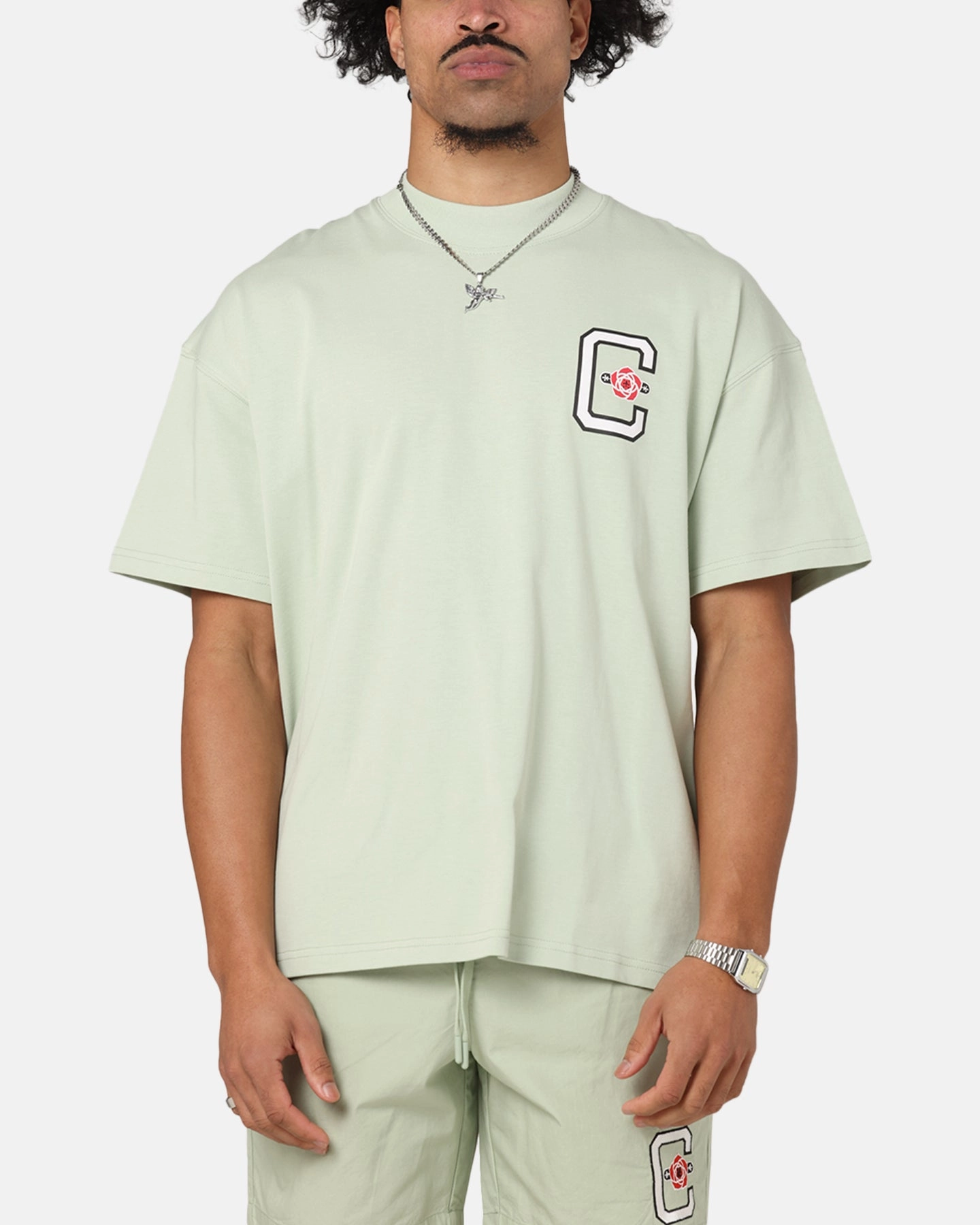 Travel Comfort Breathable mesh panel Carre Rose Oversized T-Shirt Sage