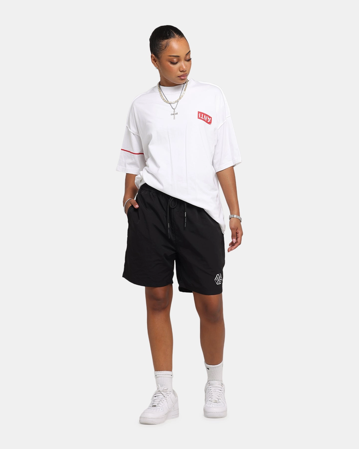The Anti Order Reverse Logo Nylon Shorts Black Fleece Lining