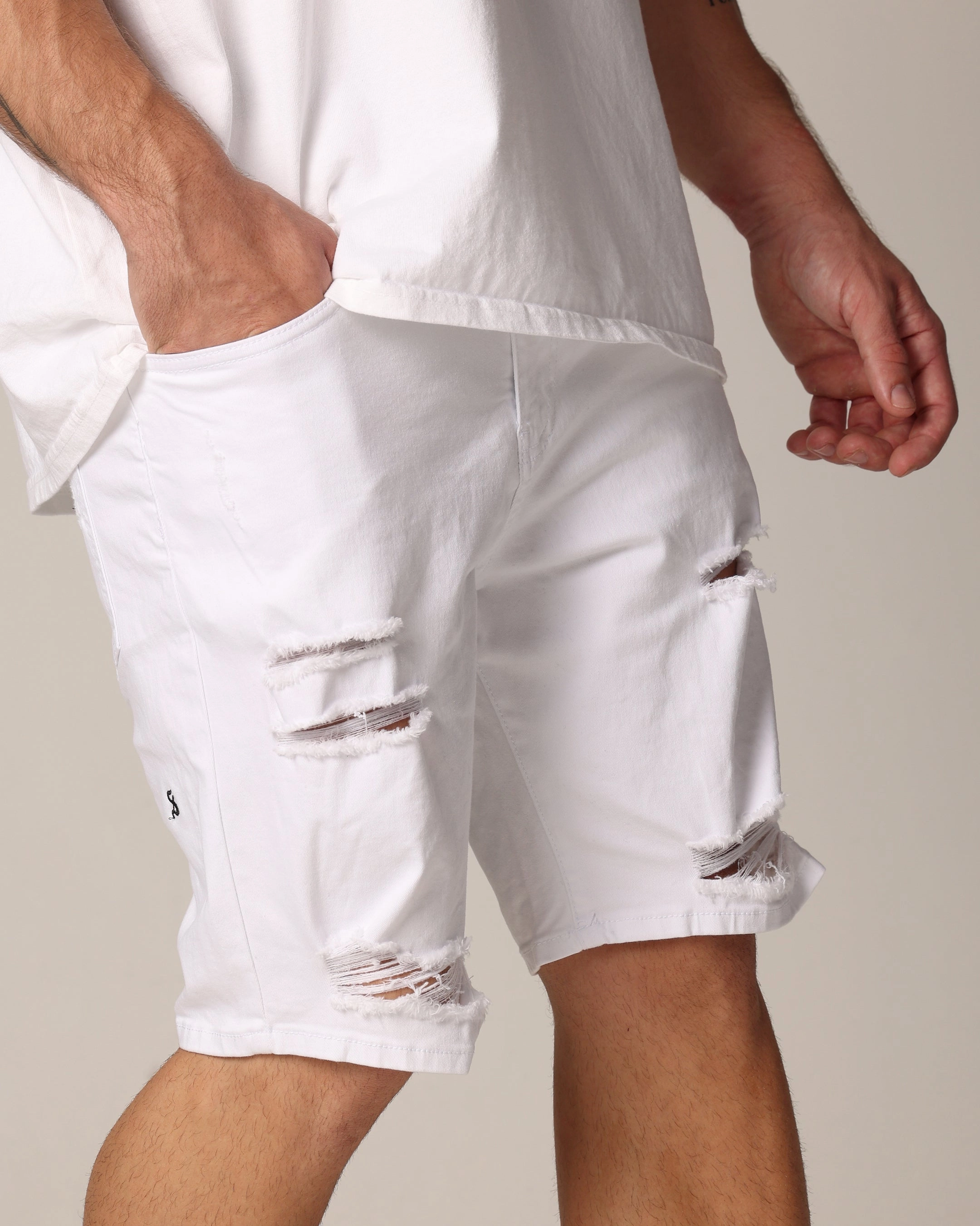 Saint Morta Thrashed Shorts White Durable Construction