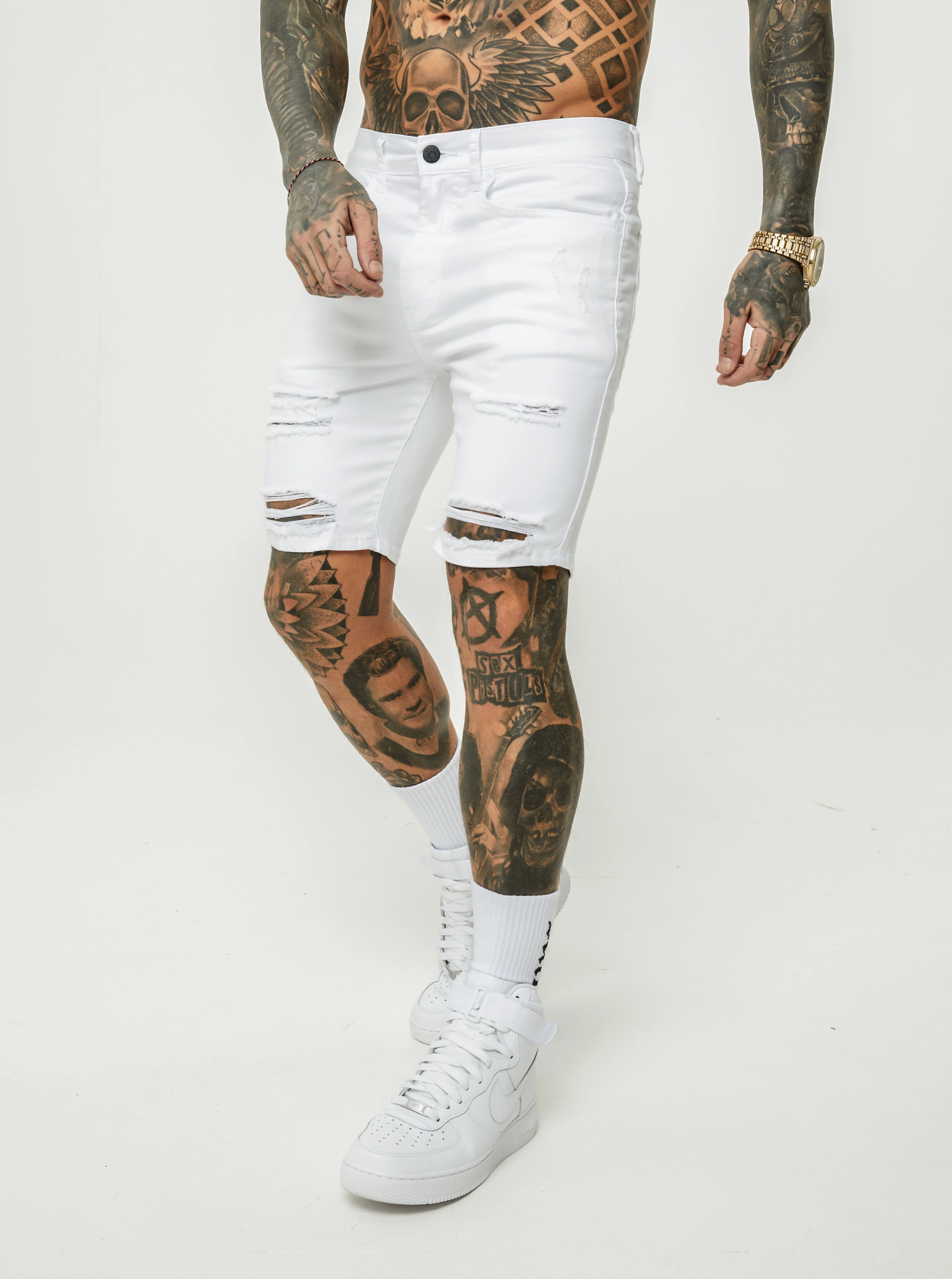 Saint Morta Thrashed Shorts White Modern Aesthetic sports event