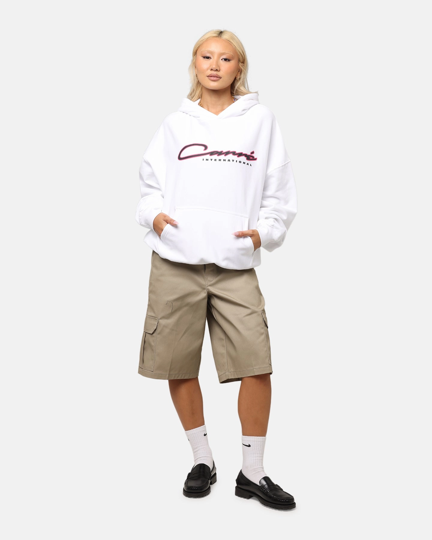 Carre Race Script Hoodie White Quick Access Pockets