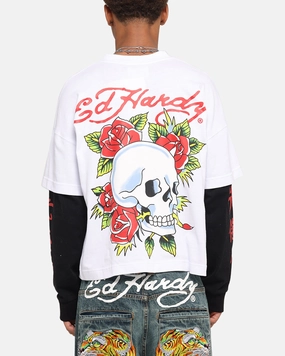 Eco Friendly Dyes Ed Hardy Skull Layered Long Sleeve T-Shirt White
