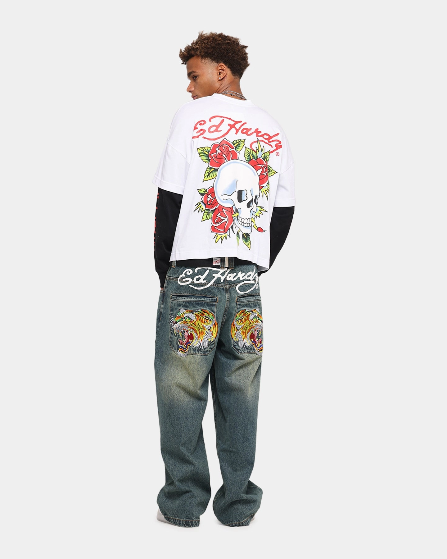 NeutralTonesCollection Ed Hardy Skull Layered Long Sleeve T-Shirt White