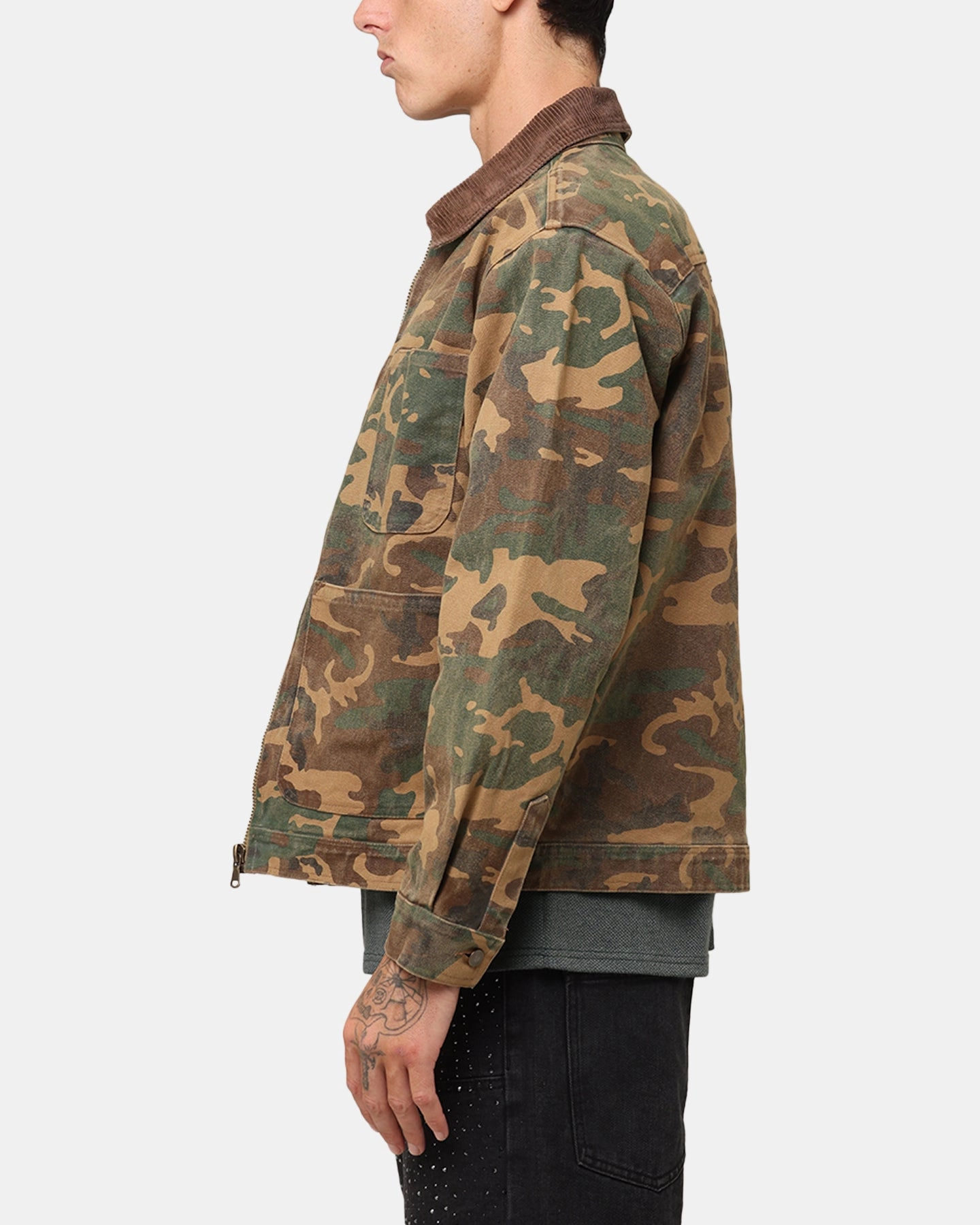 XXIII Camo Cargo Jacket Washed Green Camo Convertible Collar Style Hold