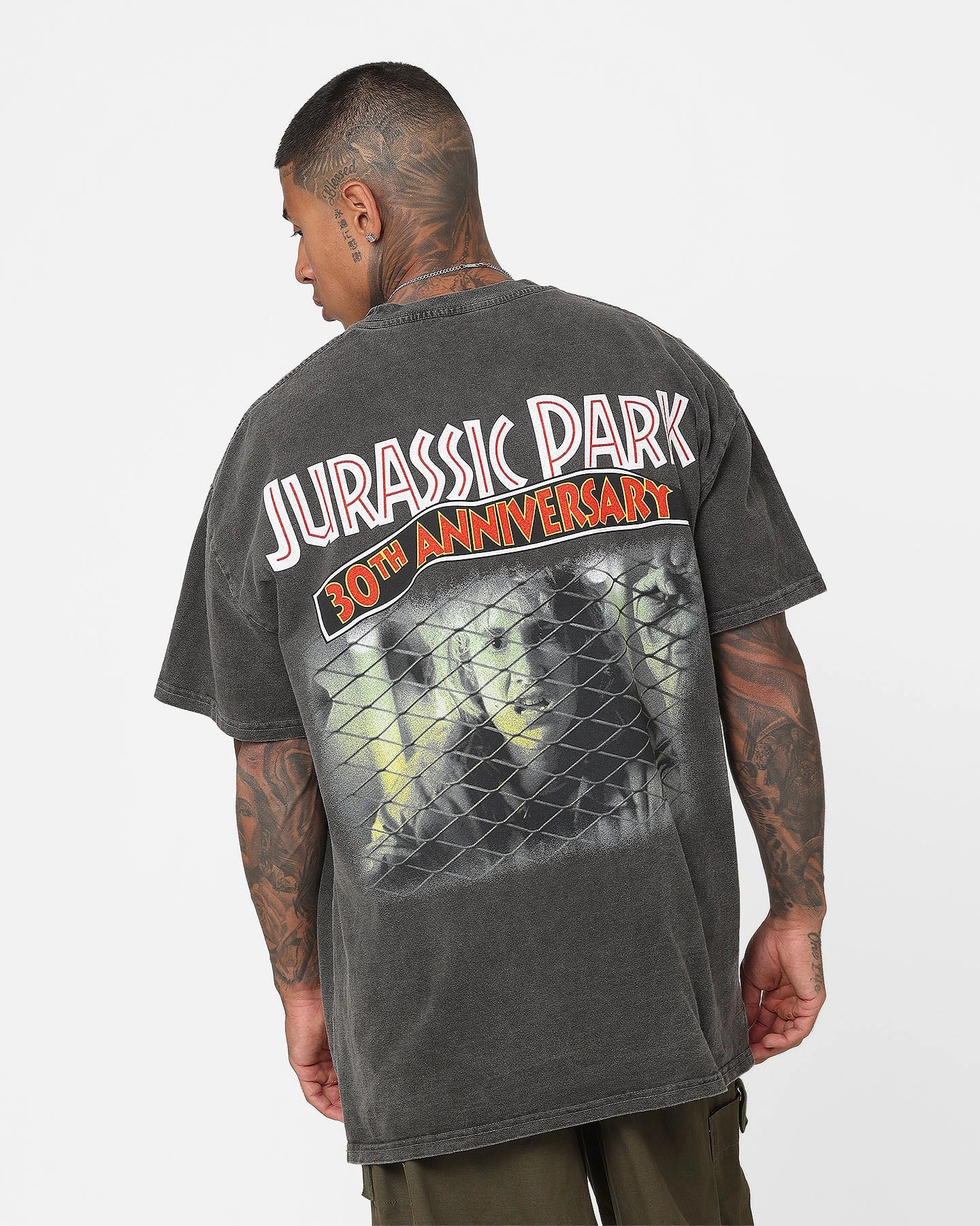 Drop Shoulder Cut American Thrift X Jurassic Park 30th Anniversary Heavyweight Vintage T-Shirt Black Wash