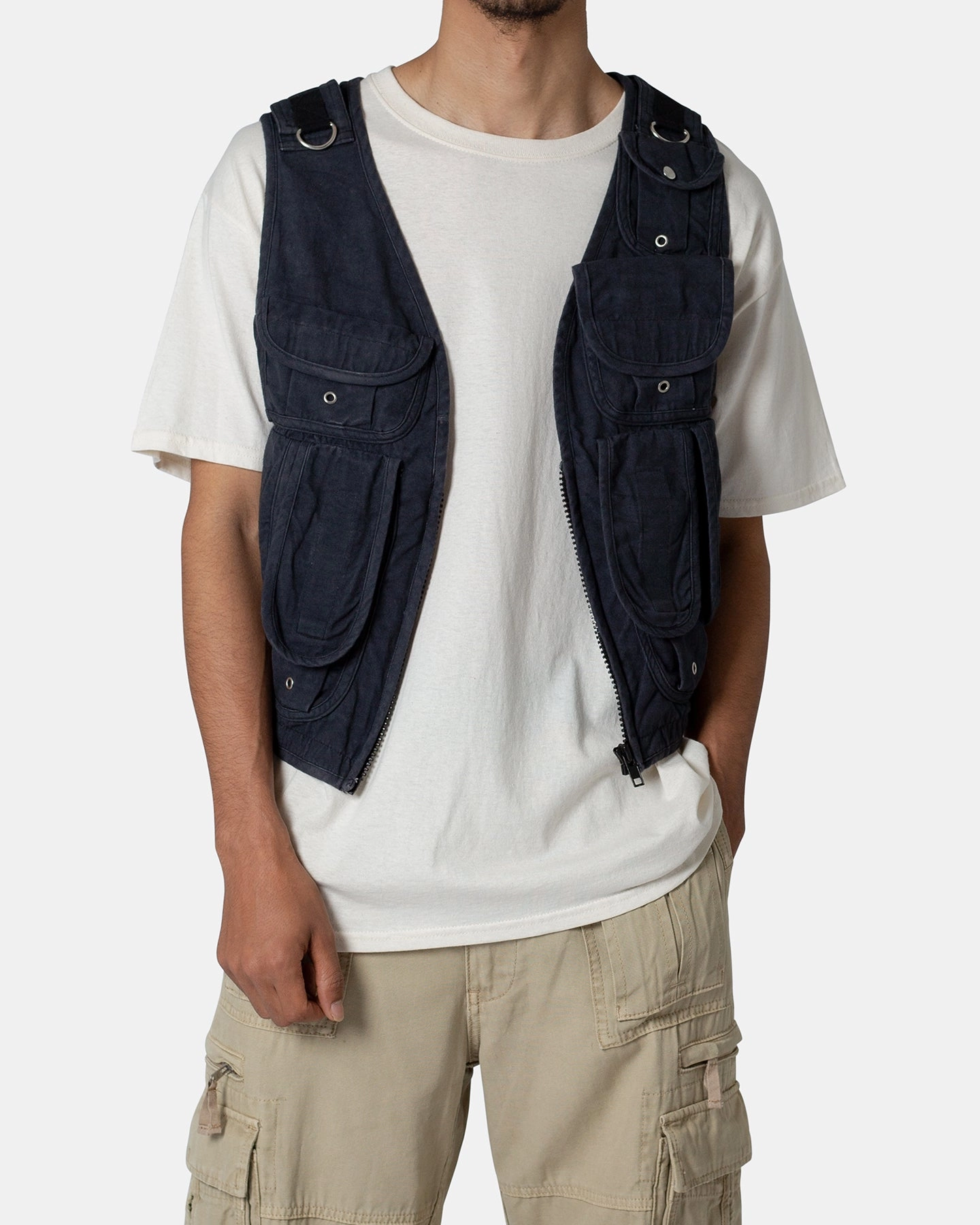 MNML Drawcord Utility Vest Black Solid Color
