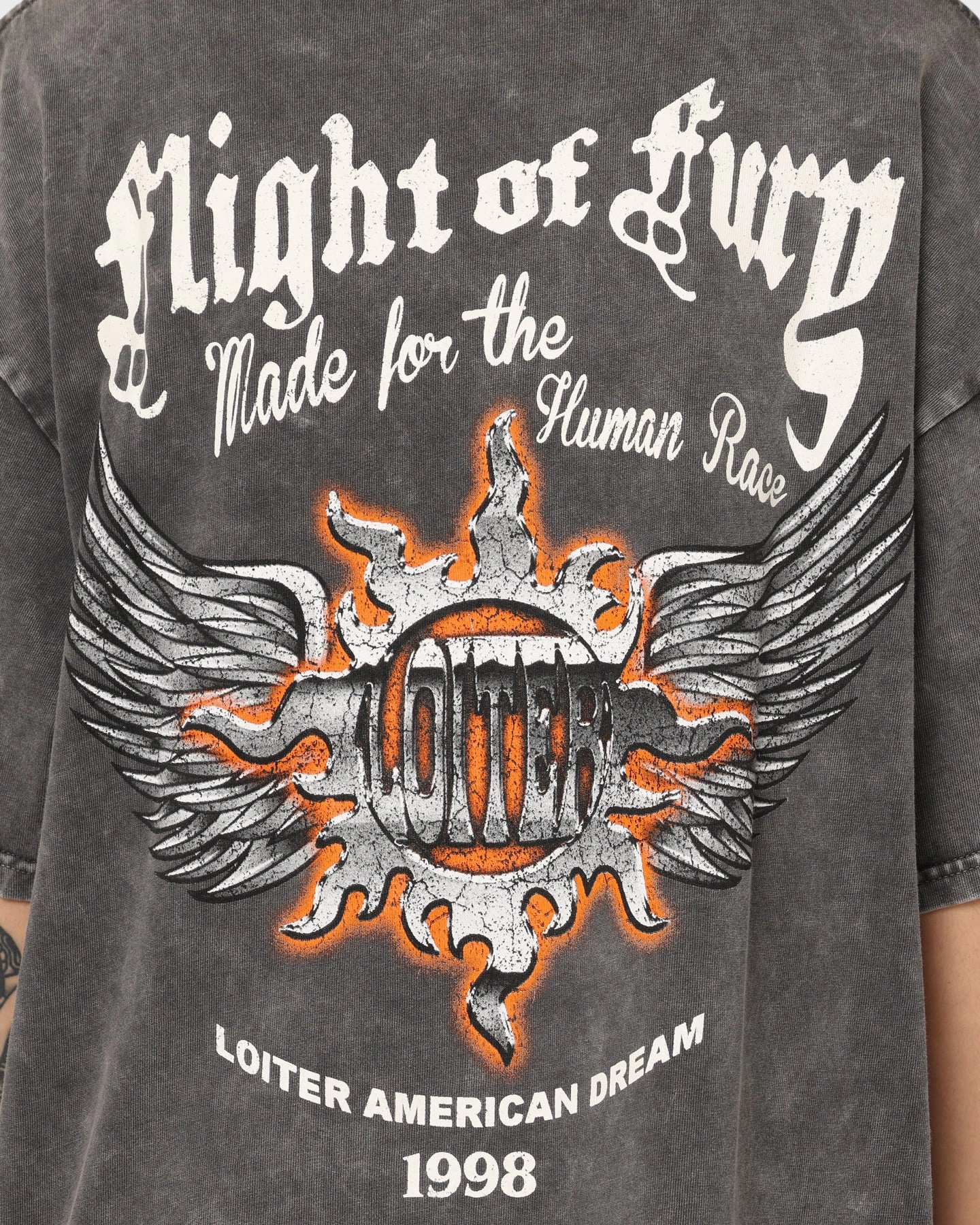 college Loiter Fury Vintage T-Shirt Charcoal