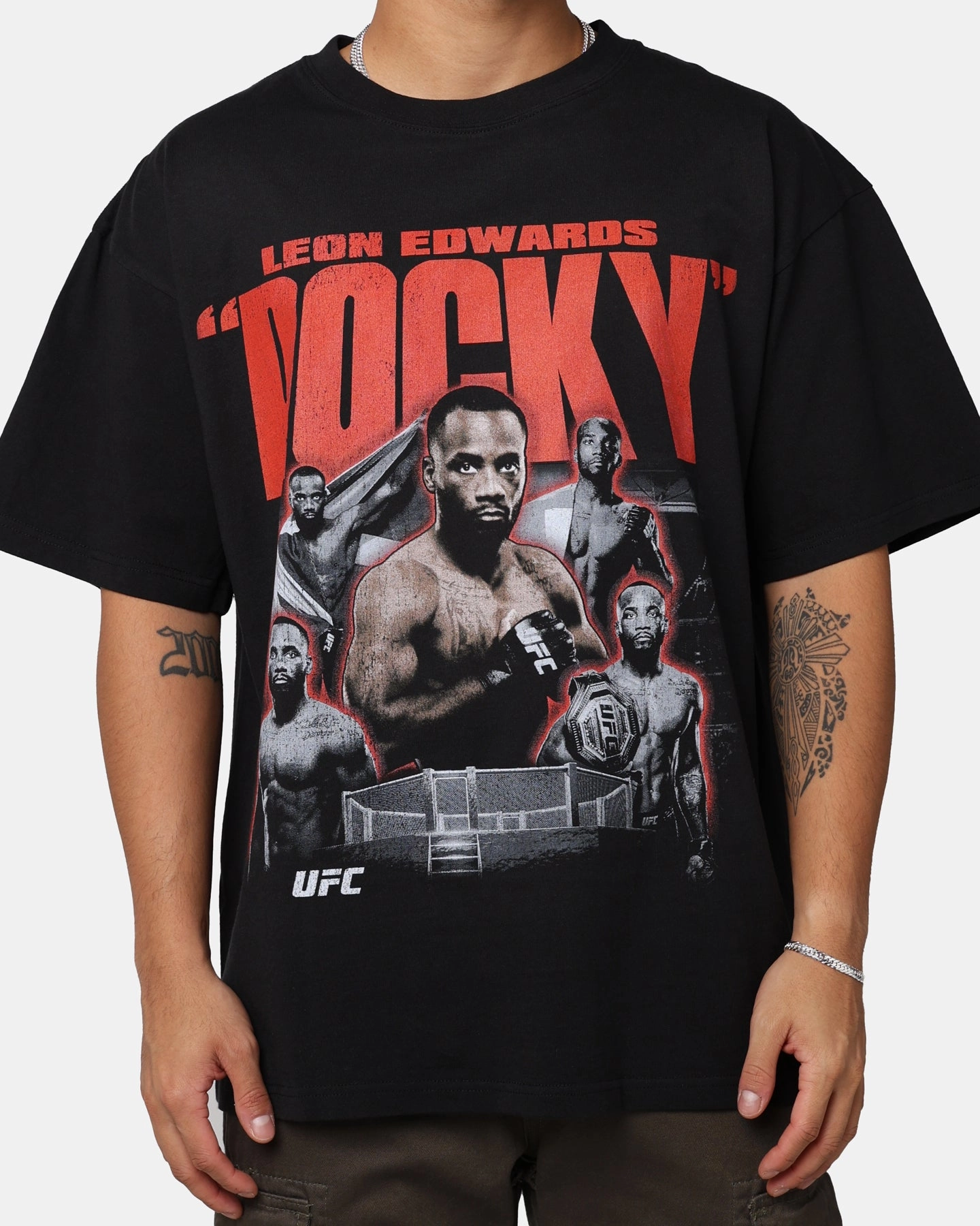 Non Shrink Material Essential Style Wear UFC By Goat Crew Leon "Rocky" Edwards Vintage T-Shirt Washed Black