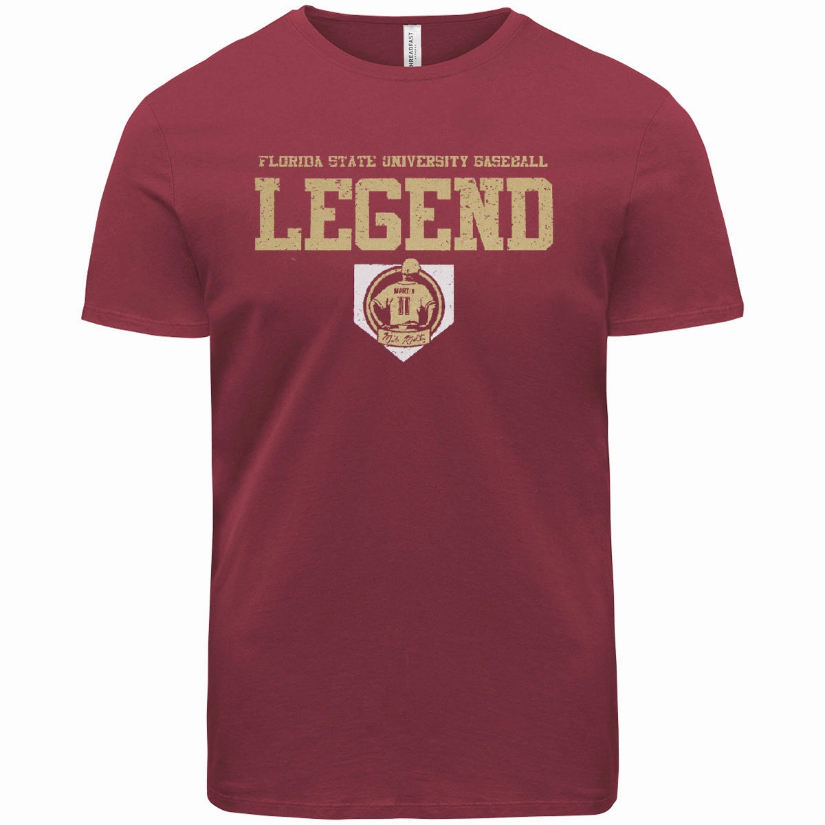 NoSideSeams Skin Friendly Blends Ragz Men's Florida State University Mike Martin Legend Design Short Sleeve T-shirt - Garnet