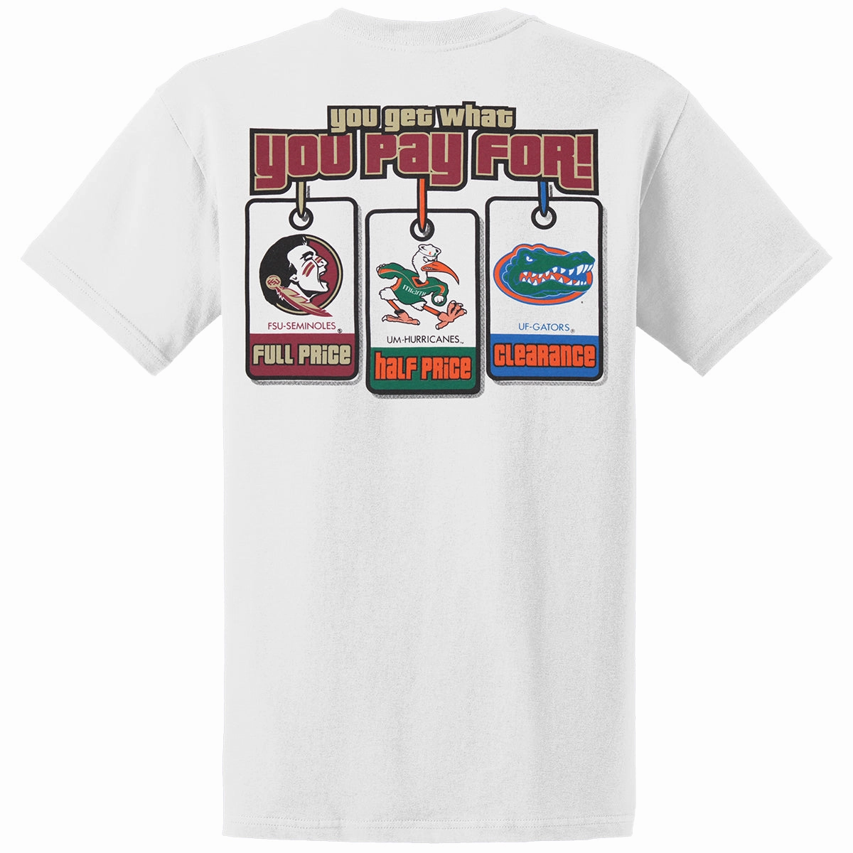 Quick Fit Ragz Men's Florida State You Get What You Pay For Design Short Sleeve T-shirt - White