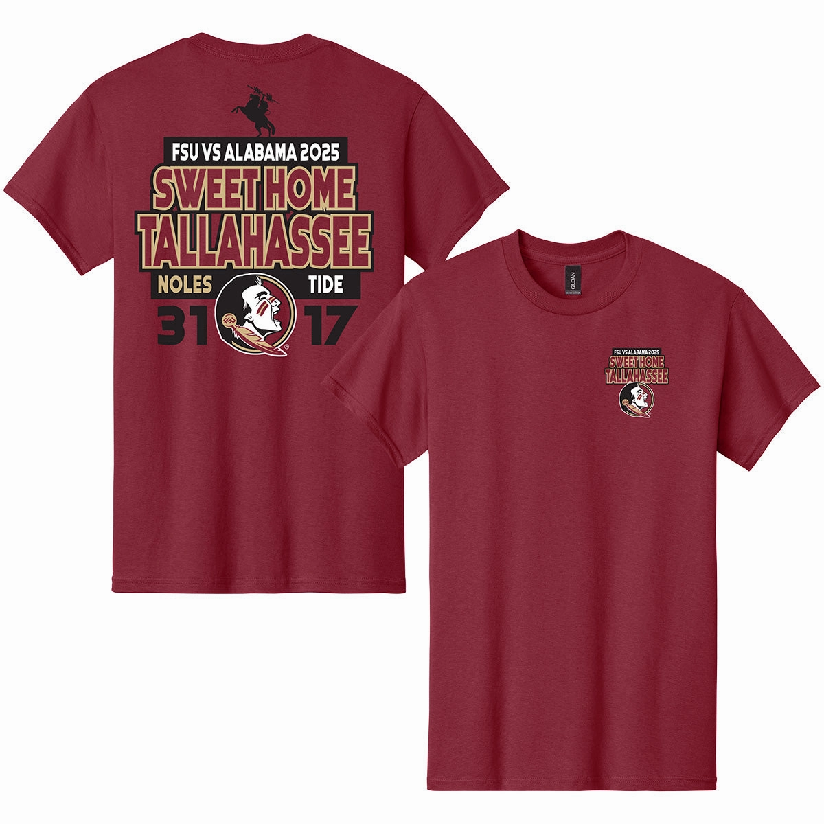 Modern Twist Ragz Men's Sweet Home Tallahassee/Alabama Score Design Short Sleeve T-shirt - Garnet