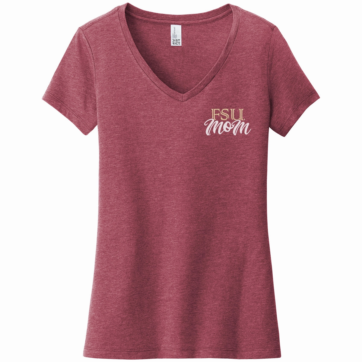 Sporty Comfort Comfortable Layer Ragz Women's FSU Mom V-neck Short Sleeve T-shirt - Heathered Garnet
