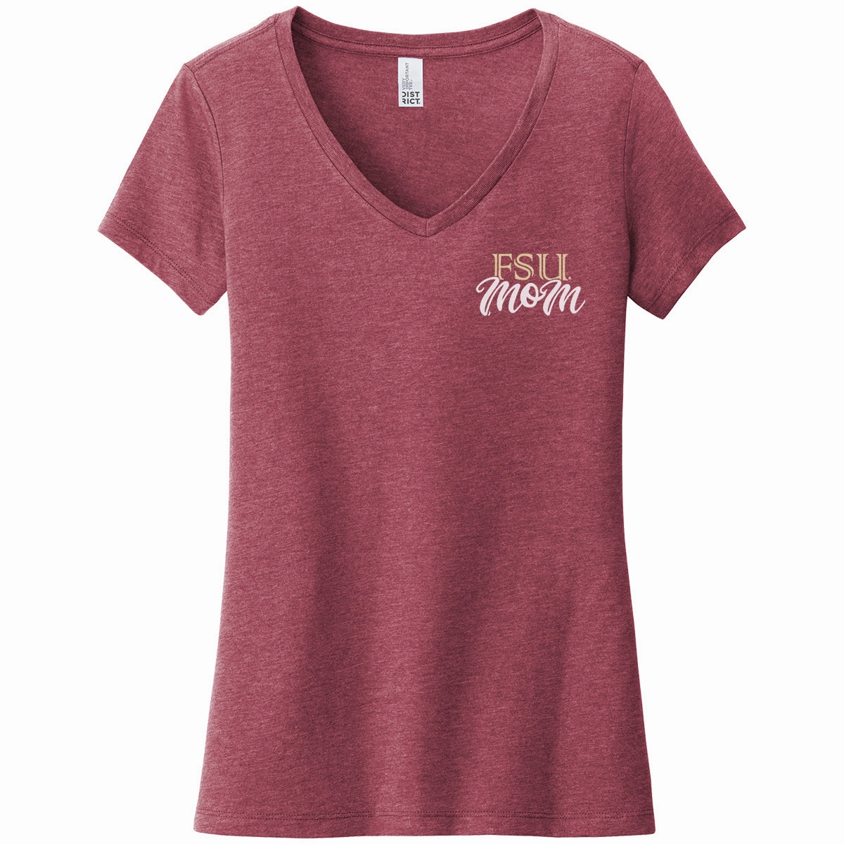 FunctionalPockets Ragz Women's FSU Mom V-neck Short Sleeve T-shirt - Heathered Garnet
