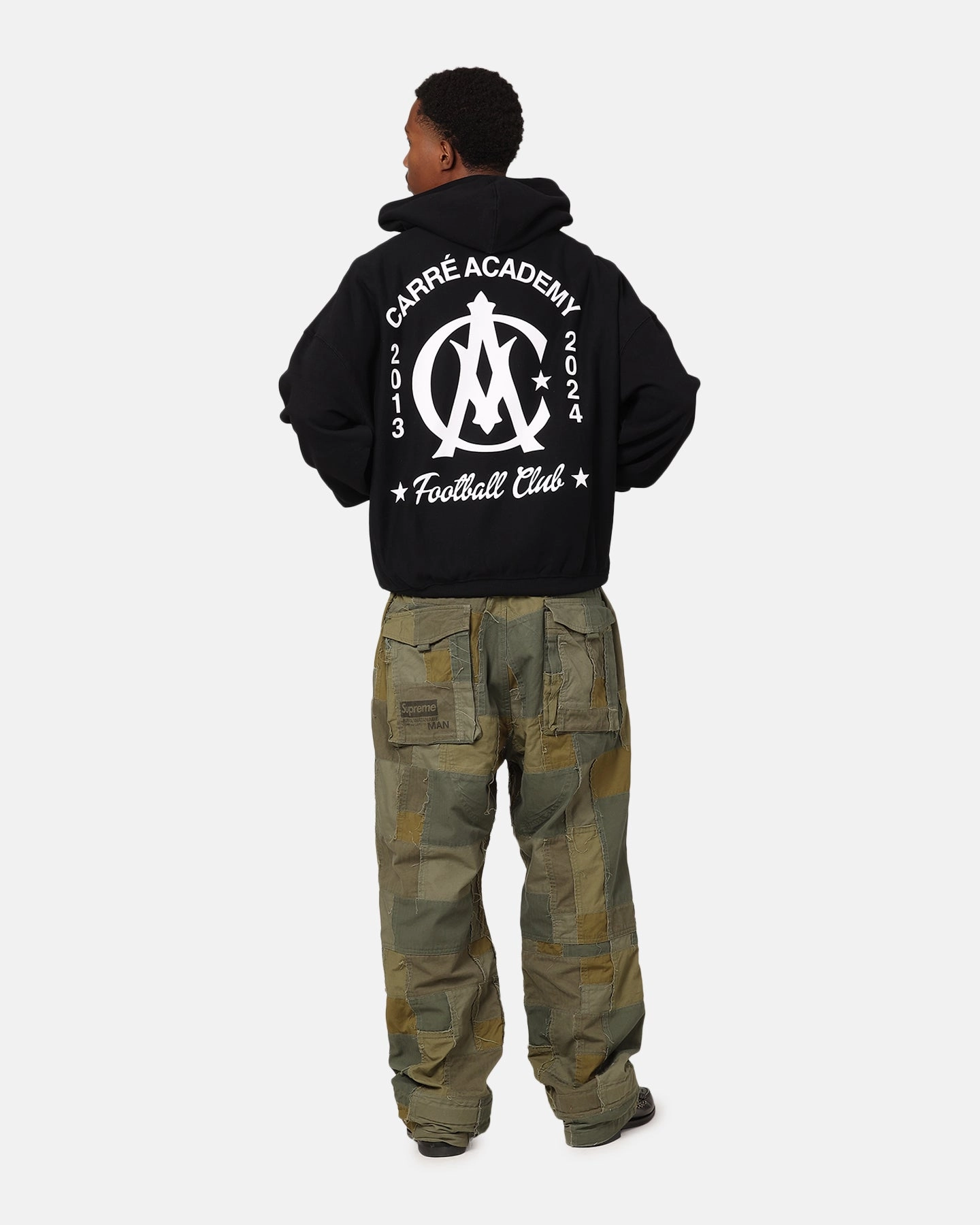Badge Convertible Collar Carre Academy Chest Hoodie Black