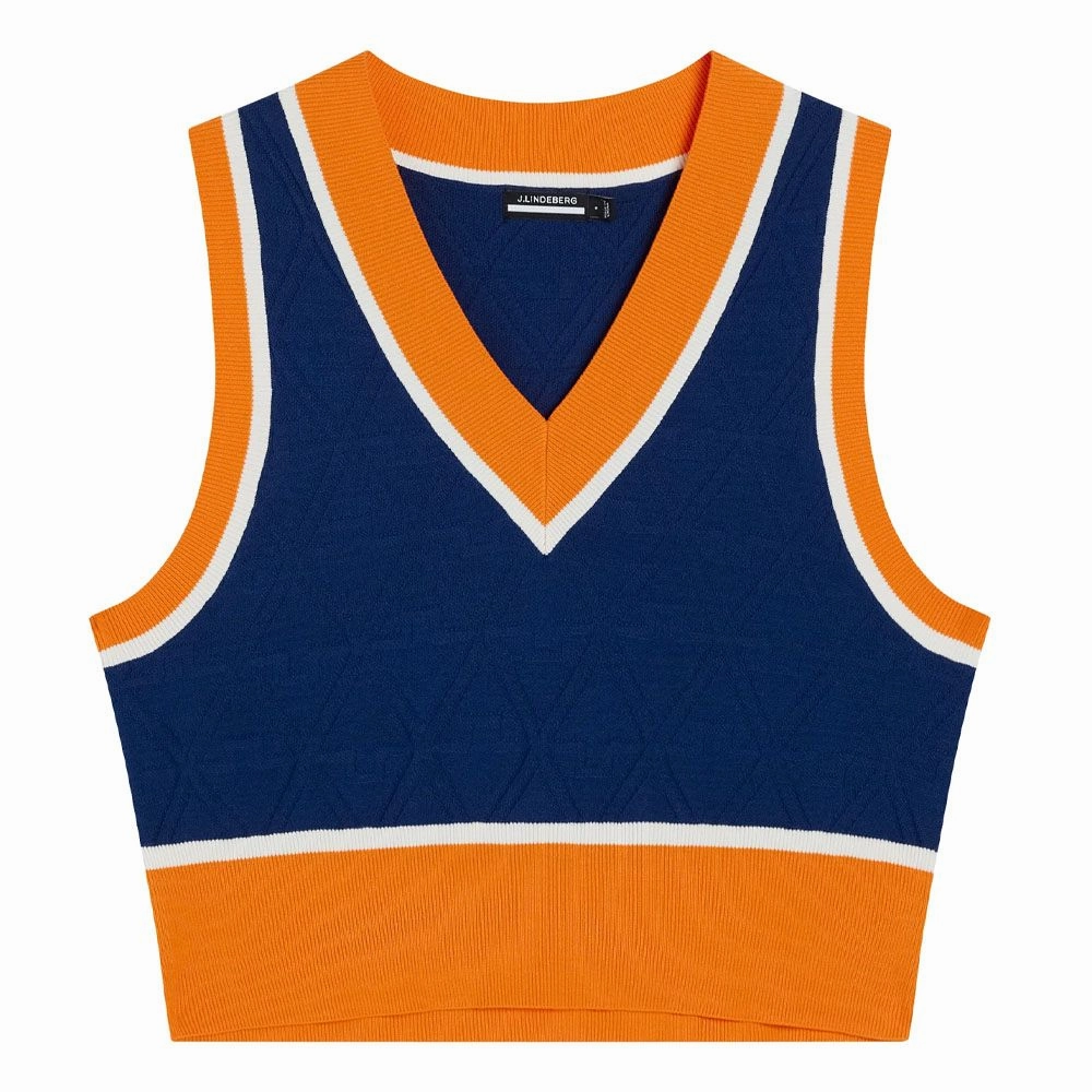 J.Lindeberg Barbados Knitted Golf Vest Estate Blue - FW23 Women Smooth No Roll Hem