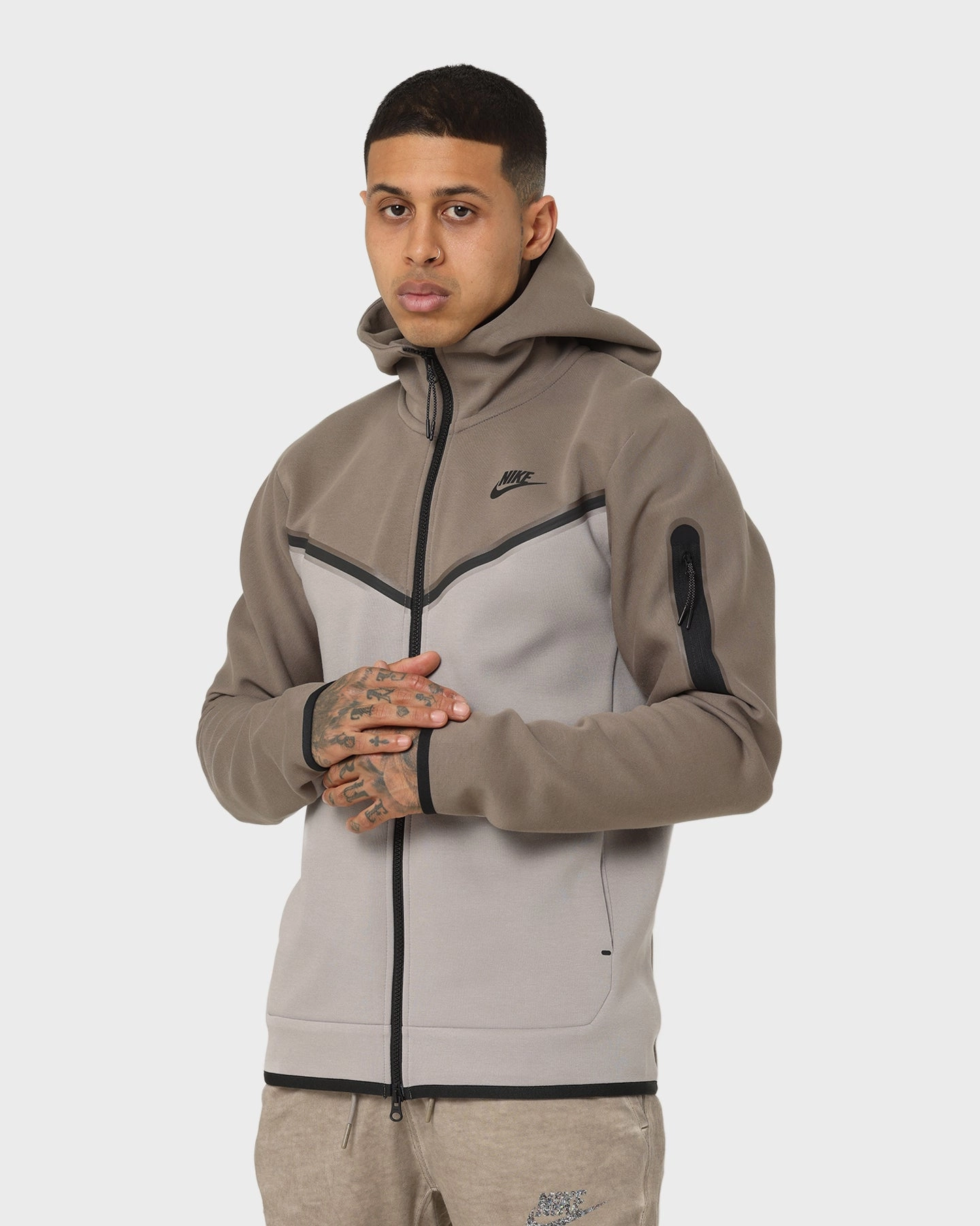 Sporty Style Nike Sportswear Tech Fleece Full Zip Hoodie Olive Grey