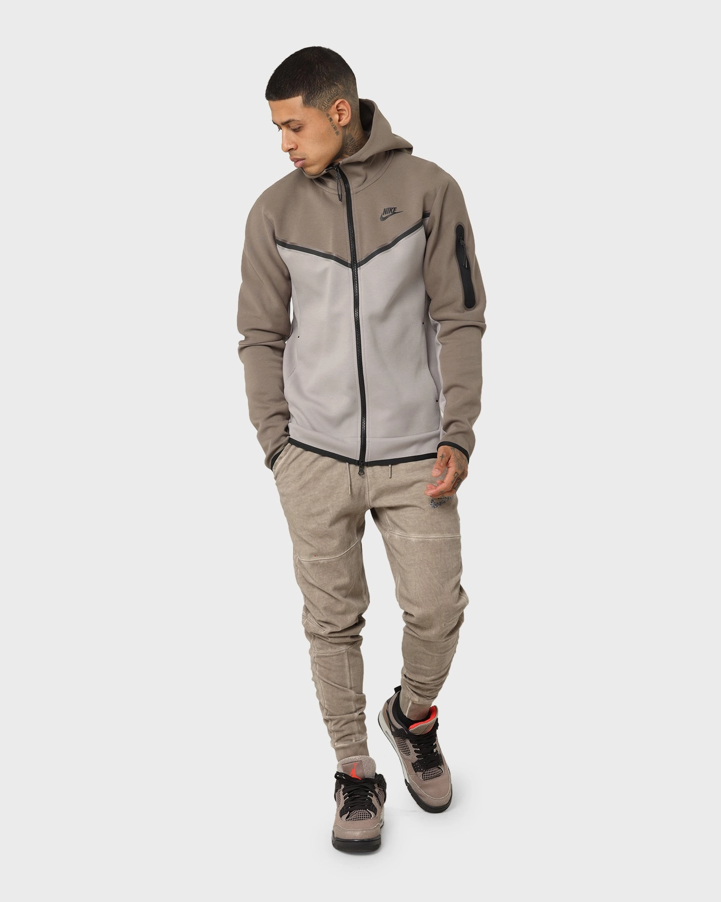 Nike Sportswear Tech Fleece Full Zip Hoodie Olive Grey Street Chic