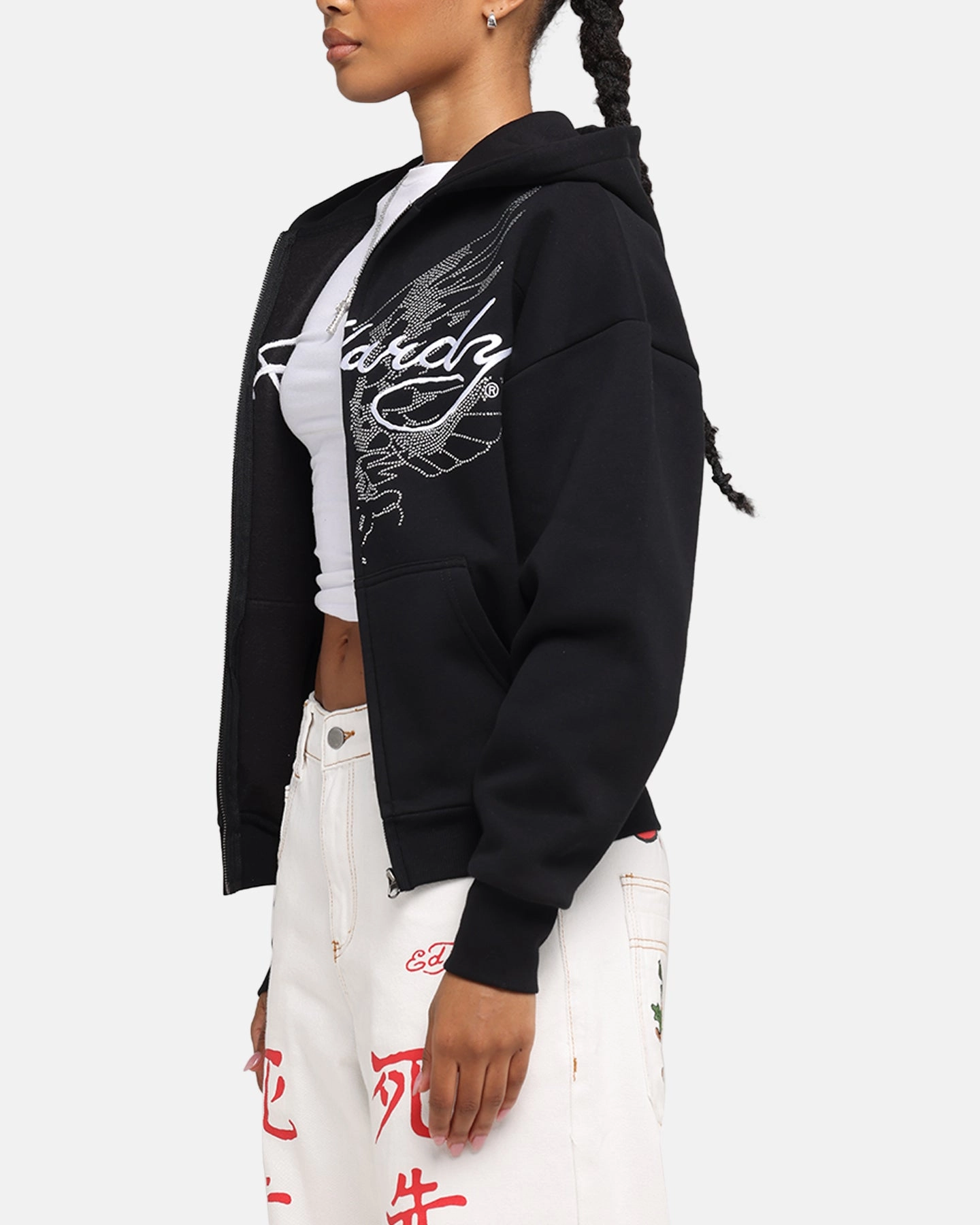 Ed Hardy Eagle Rhinestone Zip Hoodie Black Report
