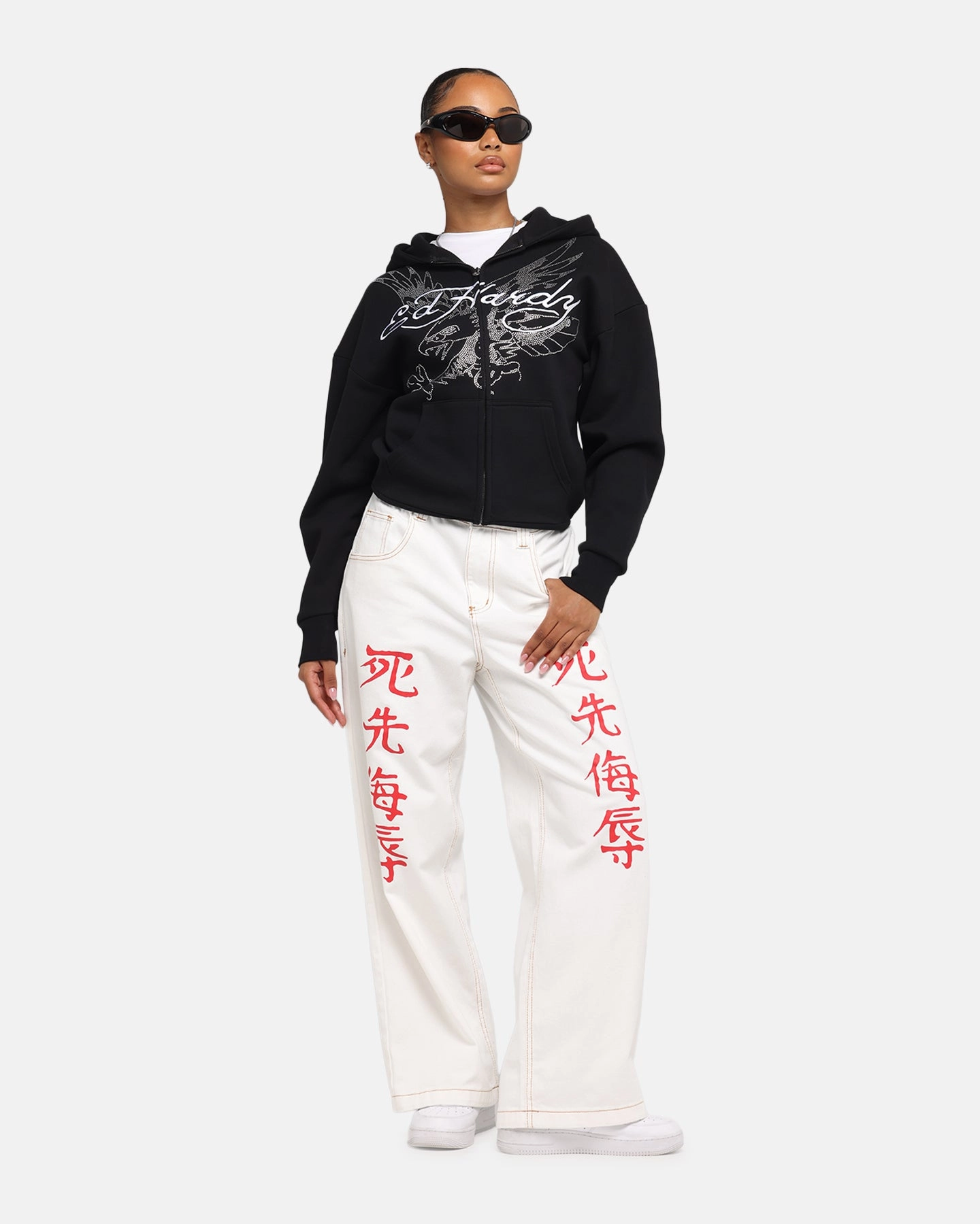 Modern Look sunny - day look Ed Hardy Eagle Rhinestone Zip Hoodie Black