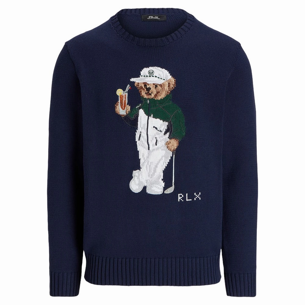 Tailored Cut retro look Ralph Lauren Cotton Coolmax Novelty Polo Bear Crewneck Golf Sweater Refined Navy - SP25 Men