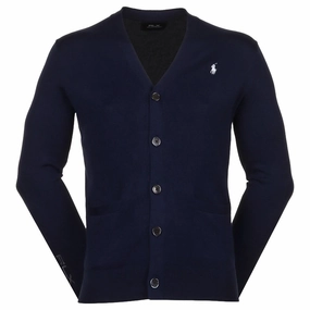 QuickAccessPockets Reinforced Elbow Panels Ralph Lauren Cotton Coolmax V-Neck Golf Cardigan Refined Navy - FW24 Men