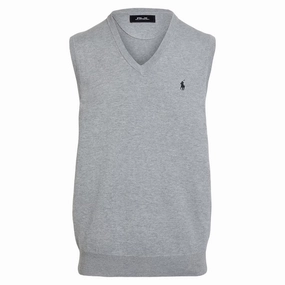 Smooth Zipper Action Cuffs Adjust Ralph Lauren Cotton Coolmax V-Neck Golf Sweater Andover Heather - SP25 Men