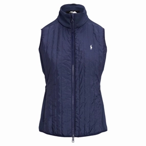 Pre Shrunk Cotton Blend Ralph Lauren Hybrid Quilted-Front Full-Zip Golf Vest Refined Navy - SP25 Women