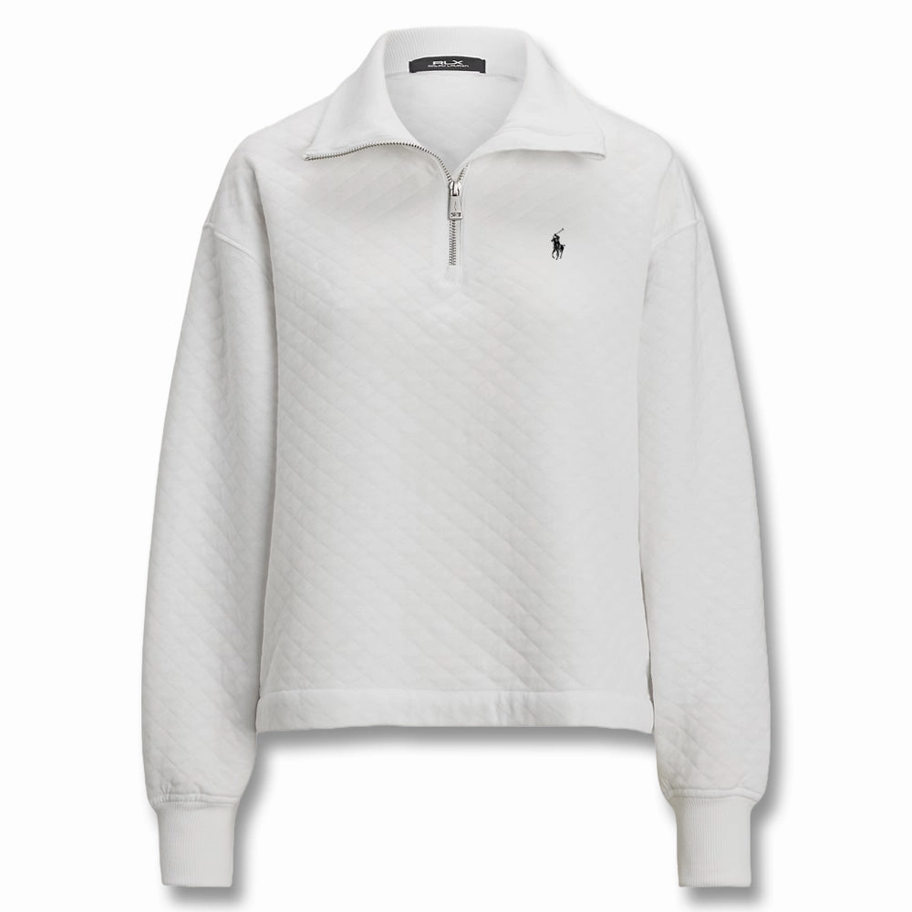 WaterResistantFabric TemperatureRegulating Tech Ralph Lauren Quilted Double Knit 1/2 Zip Golf Pullover Ceramic White - SP25 Women