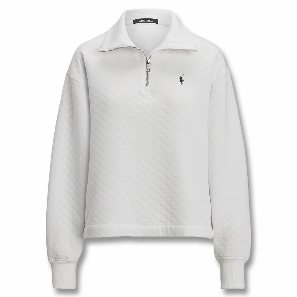 Ralph Lauren Quilted Double Knit 1/2 Zip Golf Pullover Ceramic White - SP25 Women HoodedStyle Rugged Daily Style