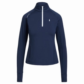 Comfortable fit Ralph Lauren Stretch Jersey UV 1/4 Zip Golf Pullover Refined Navy - FW24 Women