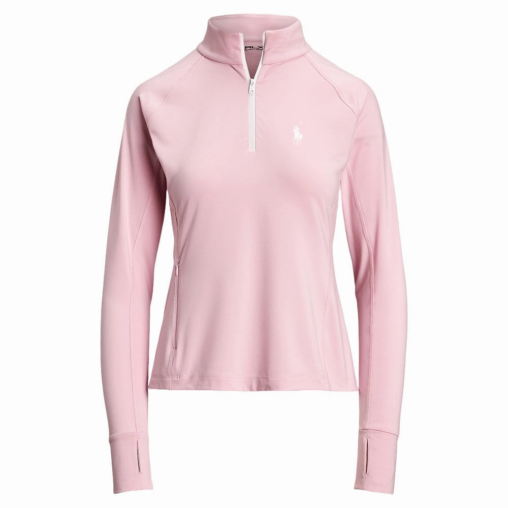 Ralph Lauren Stretch Peached Jersey UV 1/4 Zip Golf Pullover (Slim Fit) Garden Pink -SP25 Women Hydrophobic Treatment
