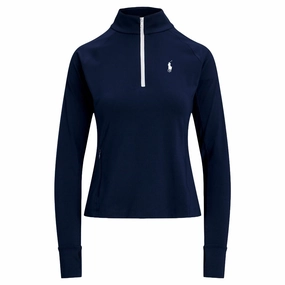 Non Iron Fabric Tech Ralph Lauren Stretch Peached Jersey UV 1/4 Zip Golf Pullover (Slim Fit) Refined Navy -SP25 Women