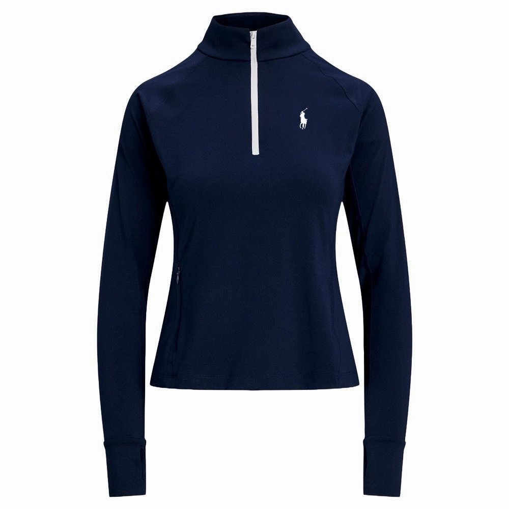 Ralph Lauren Stretch Peached Jersey UV 1/4 Zip Golf Pullover (Slim Fit) Refined Navy -SP25 Women Durable Abrasion Resistant Stretch Paneling