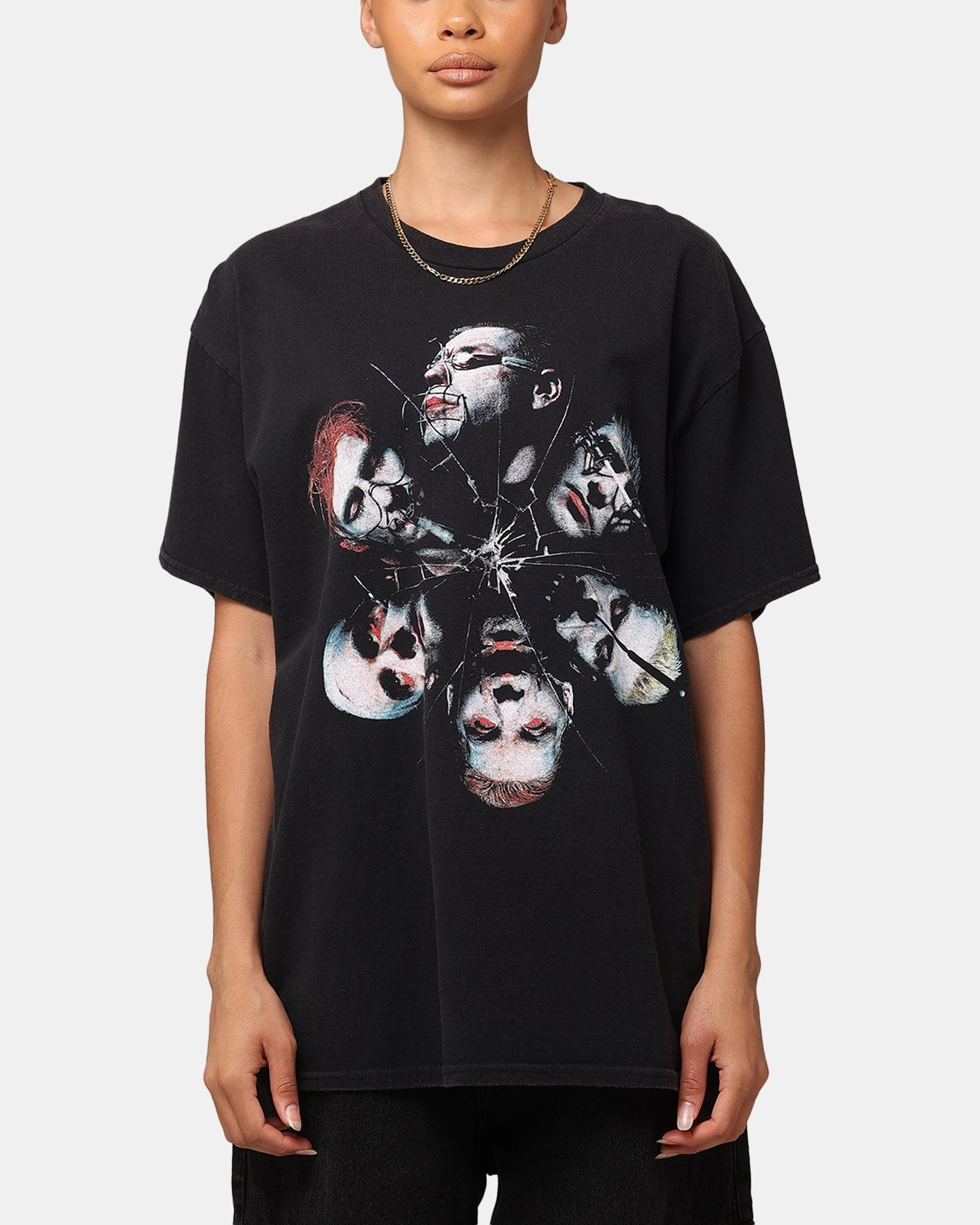 Simple Layer Polka Dot Pattern Rammstein Cracked Glass Vintage T-Shirt Black Vintage