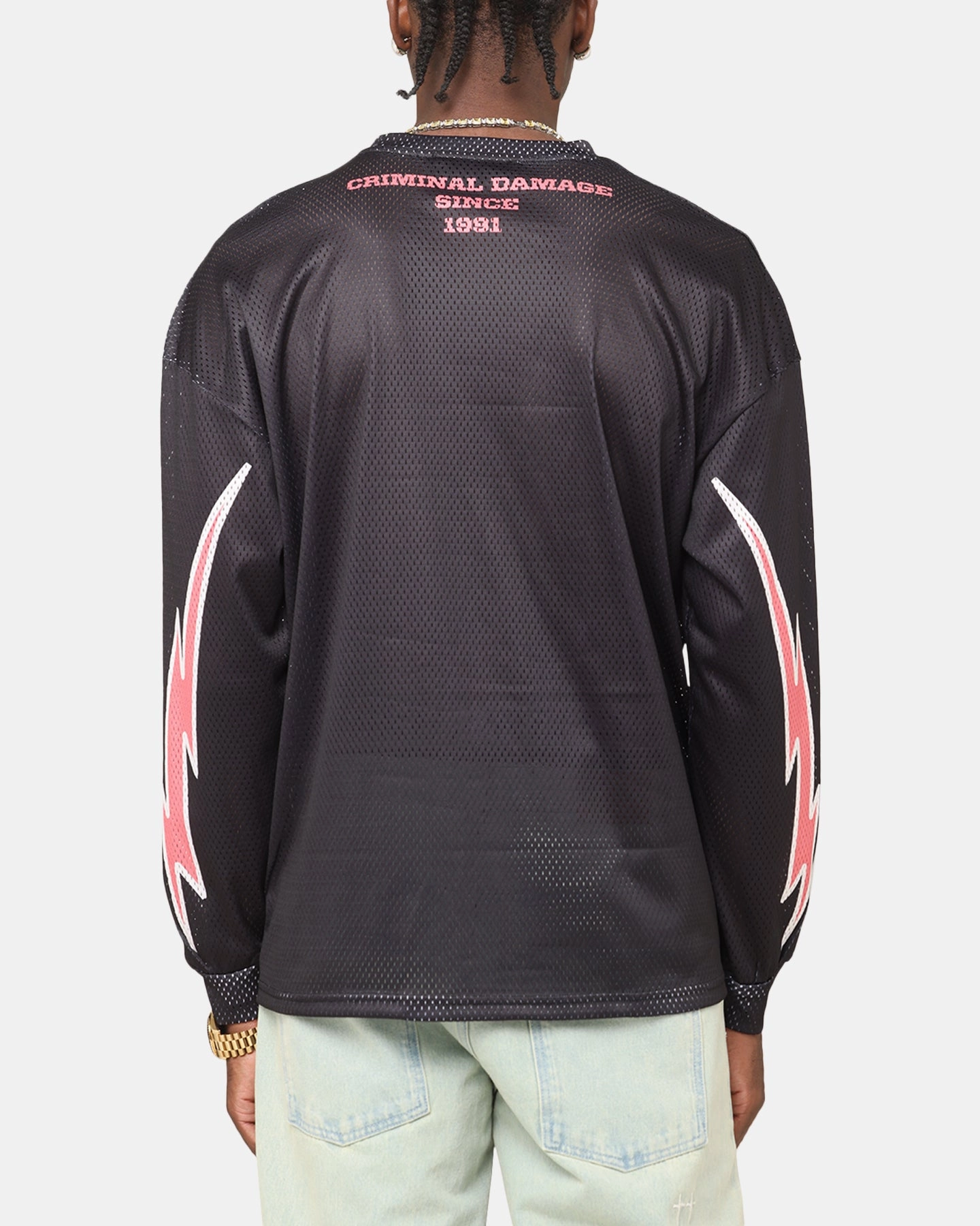 Criminal Damage 91 Mesh Long Sleeve T-Shirt Caviar Double Stitched Edges