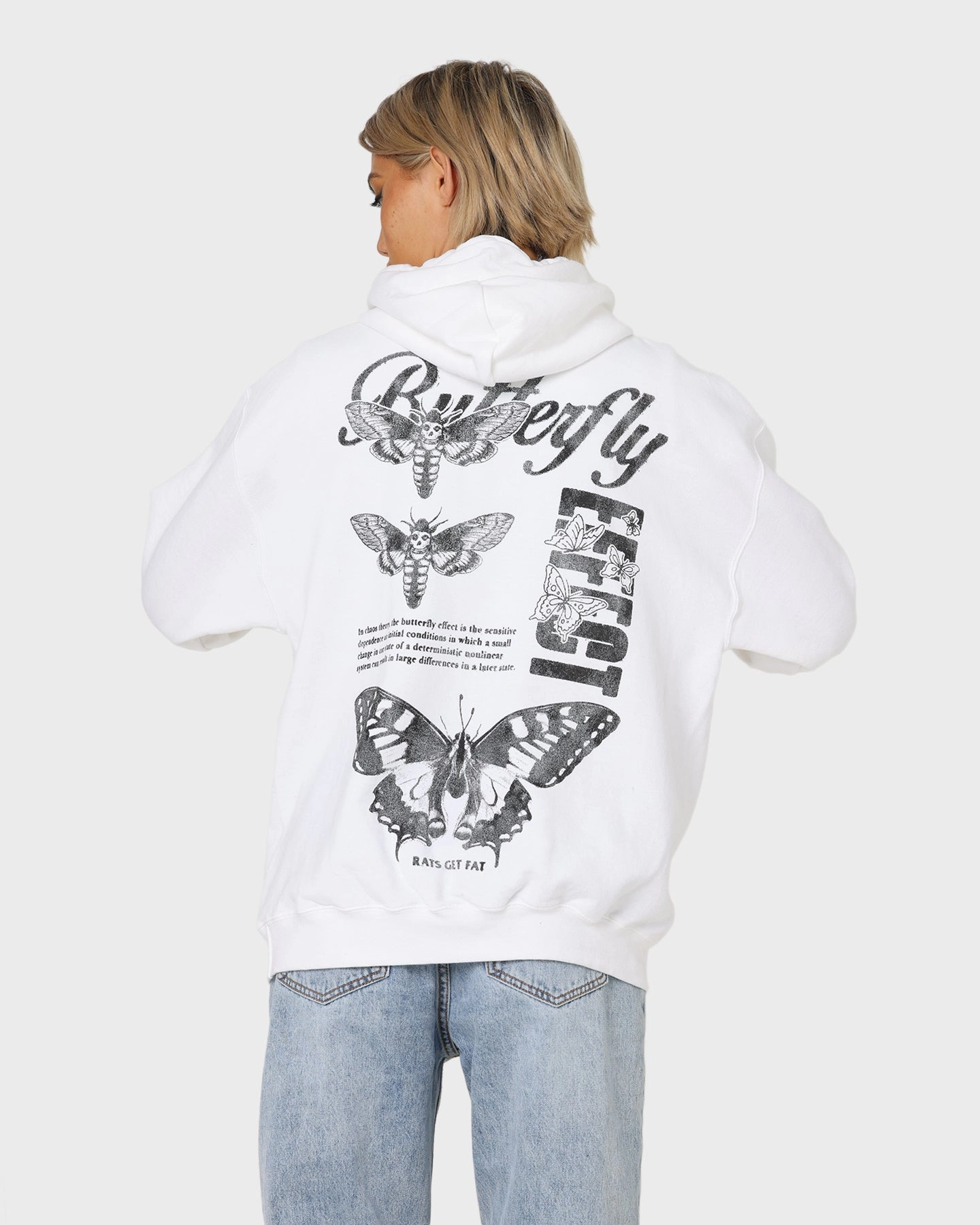 waist length Mother's Day Rats Get Fat Butterfly Effect Hoodie White