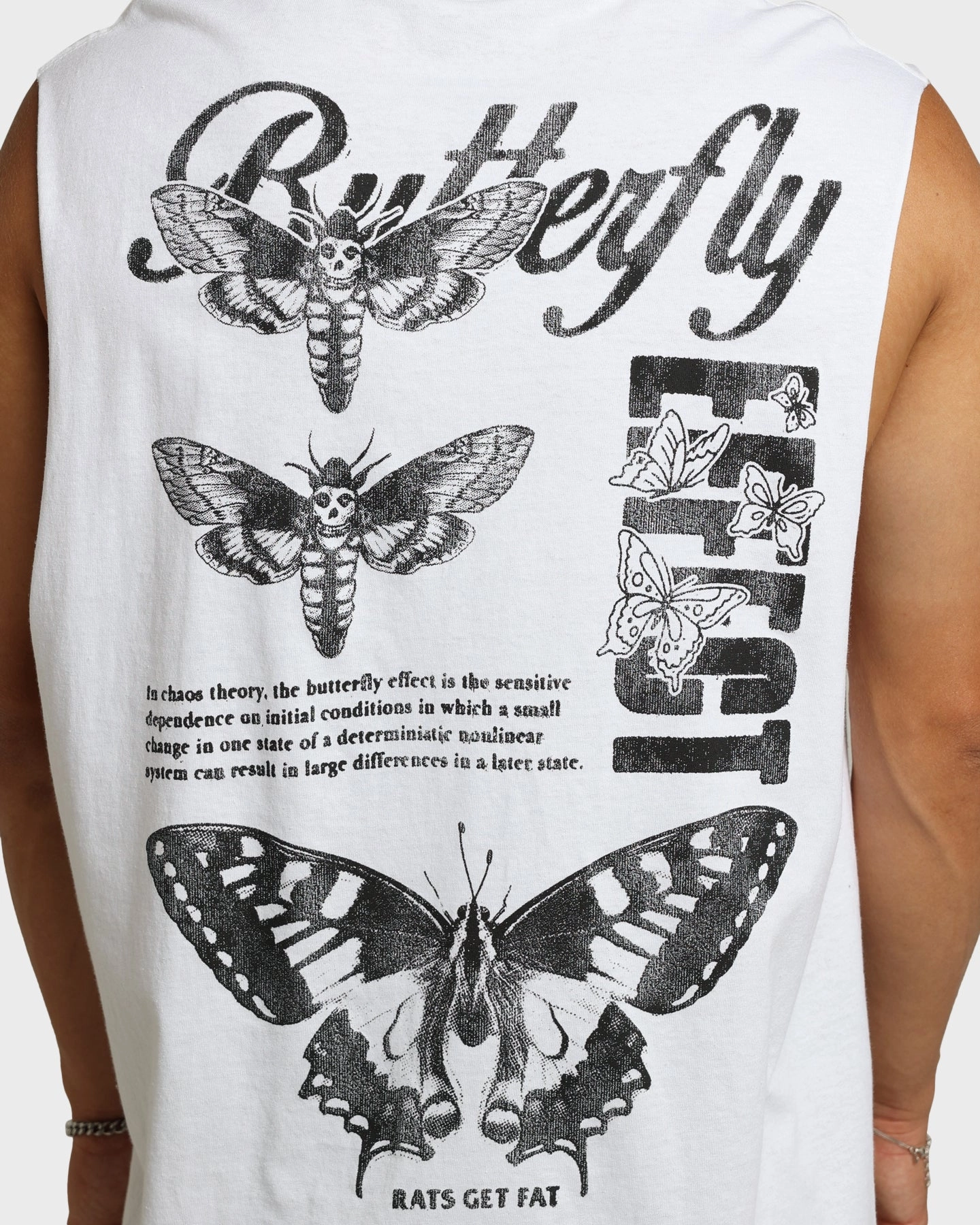 Rats Get Fat Butterfly Effect Muscle T-Shirt White Classic Layer Chic and Cozy Wear