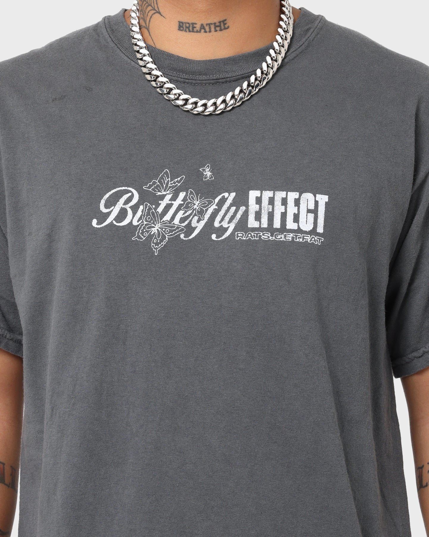 Rats Get Fat Butterfly Effect Vintage T-Shirt Off Black Layering Comfort V neck