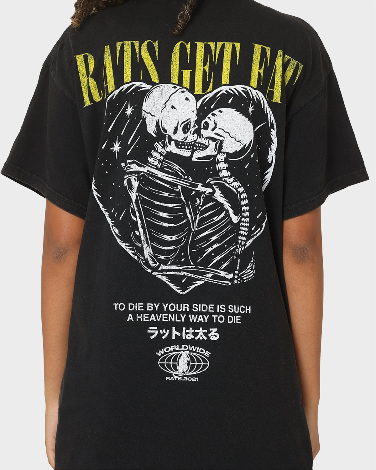 Rats Get Fat By Your Side Vintage T-Shirt Black Wash Light Trend Formal Elegance