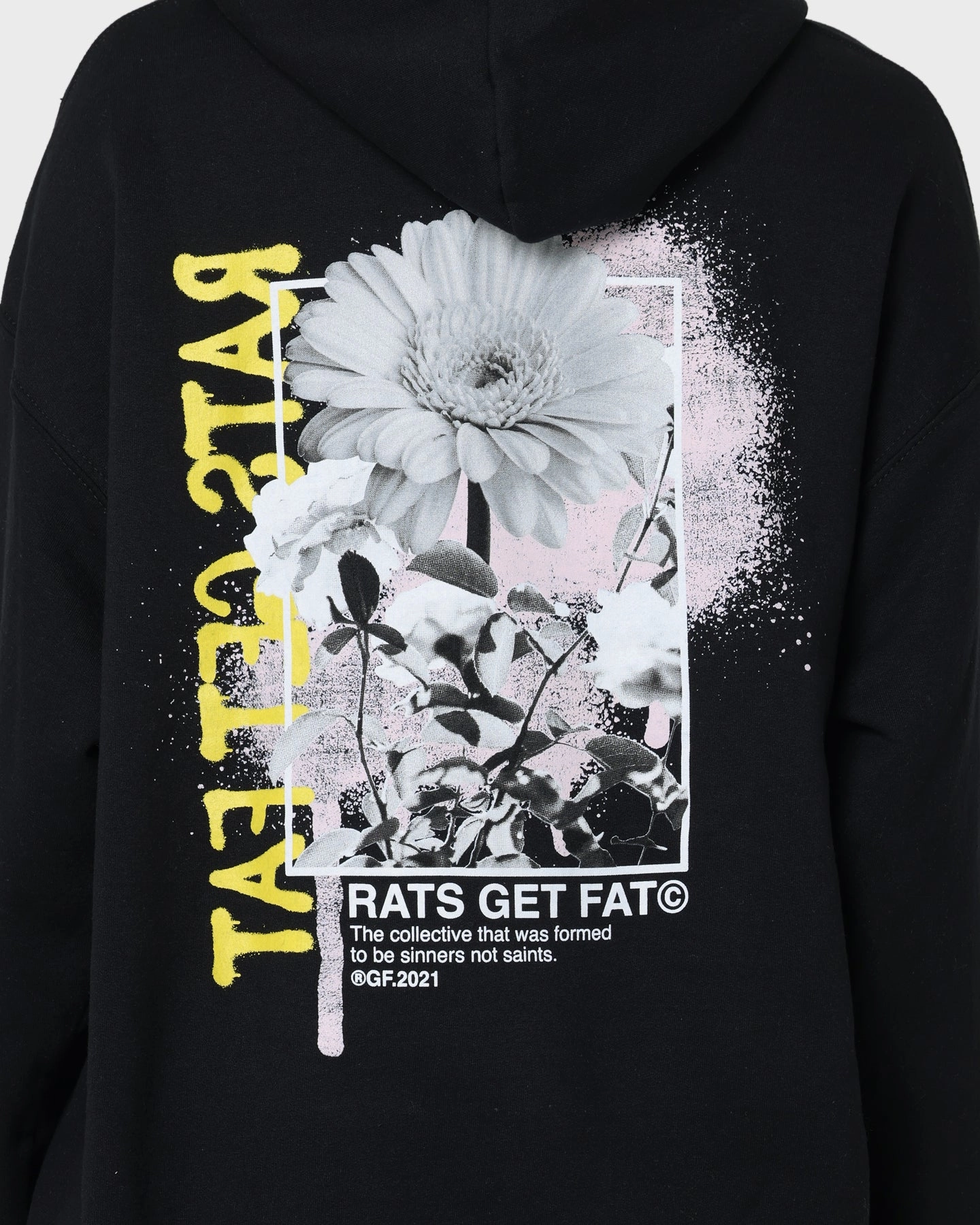 Rats Get Fat Paint Flower Hoodie Black work event Dual Layer Fabric
