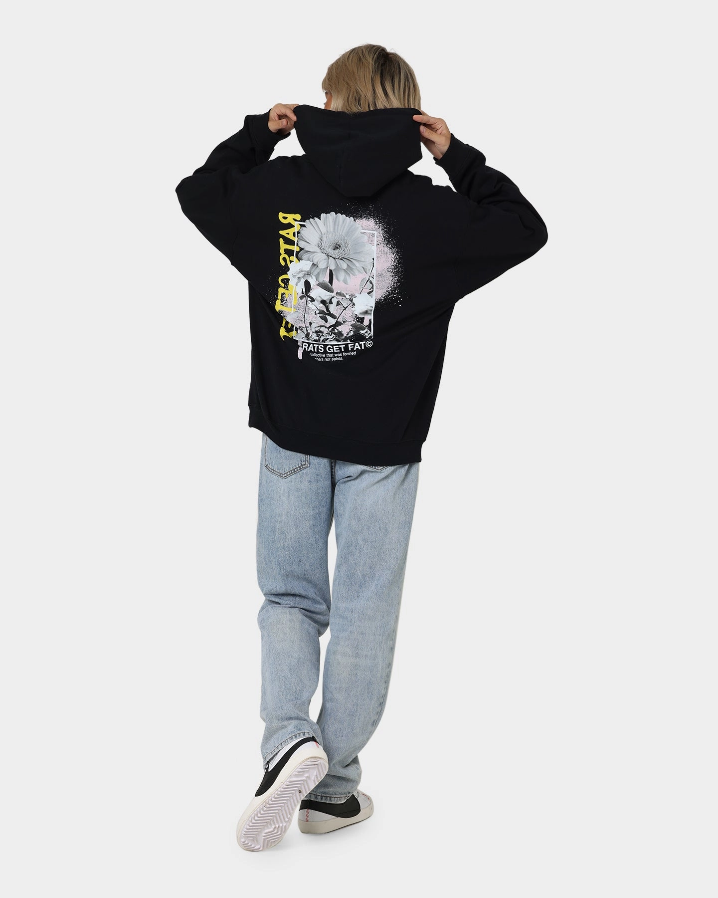 Degree Rats Get Fat Paint Flower Hoodie Black