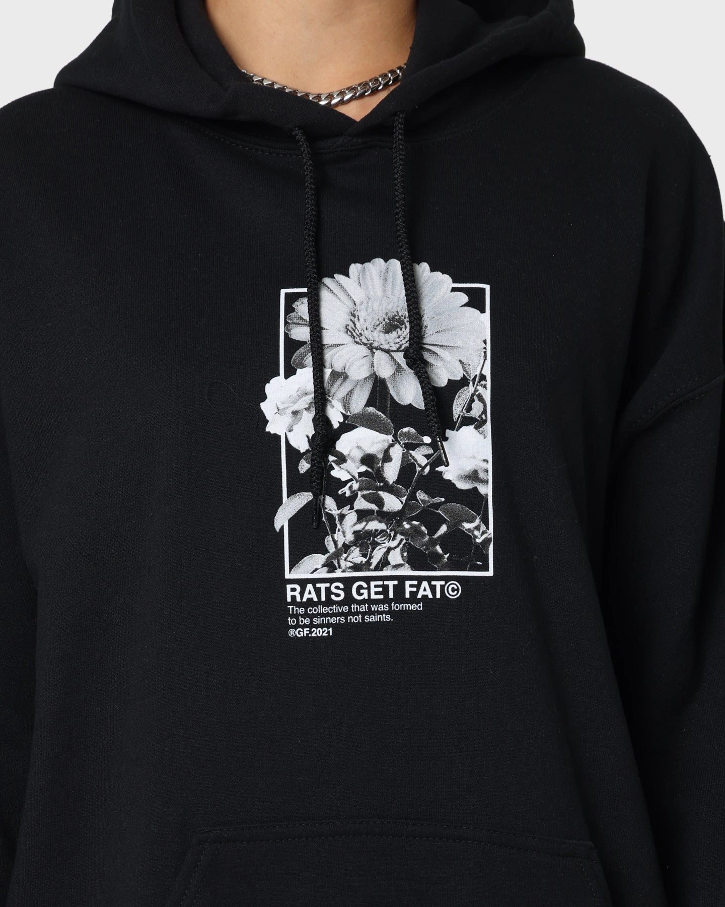 Rats Get Fat Paint Flower Hoodie Black Powder