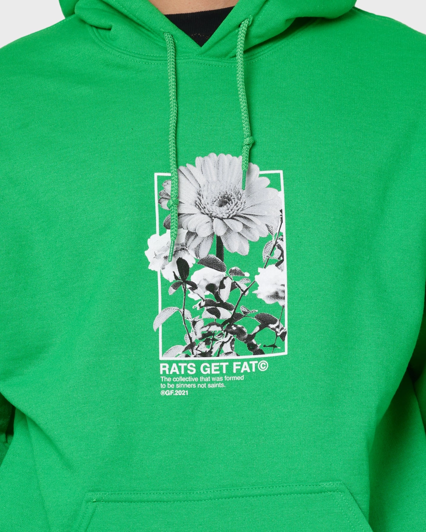 NonBulkyFit Friendship Rats Get Fat Paint Flower Hoodie Green