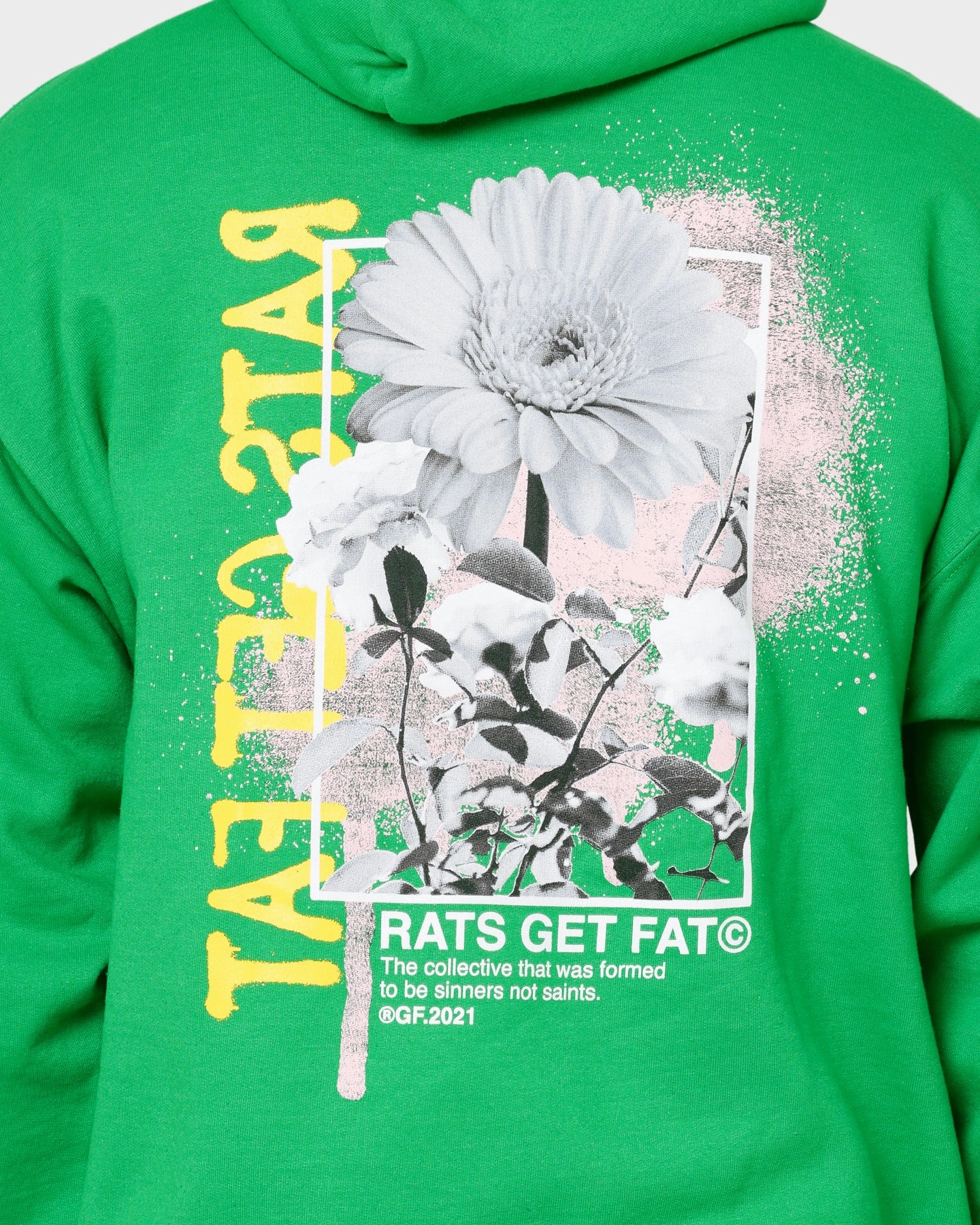 Hidden Compartments Recycled Polyester Blend Rats Get Fat Paint Flower Hoodie Green