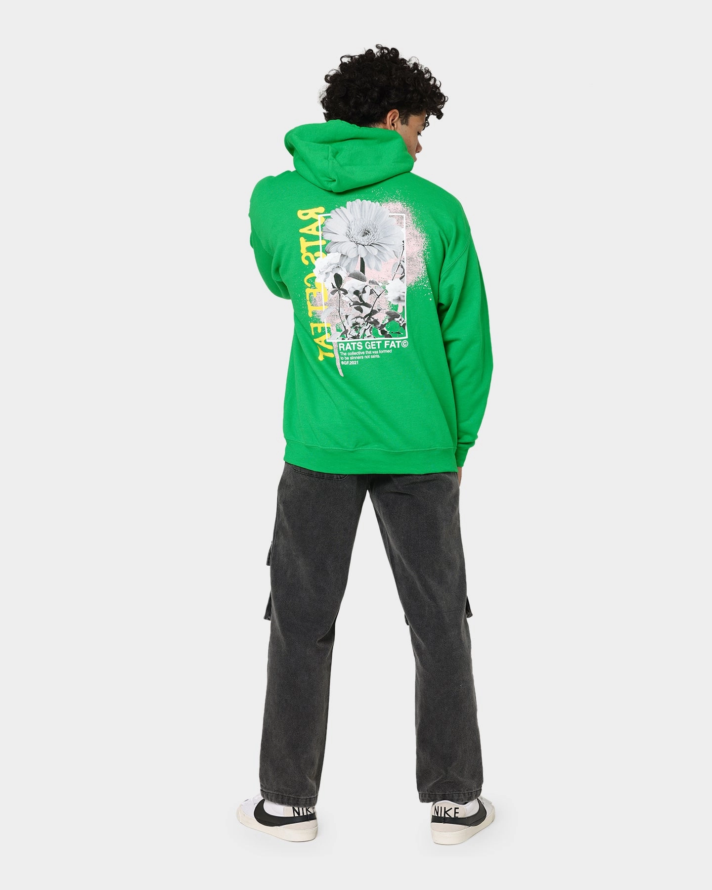 Rats Get Fat Paint Flower Hoodie Green Checked