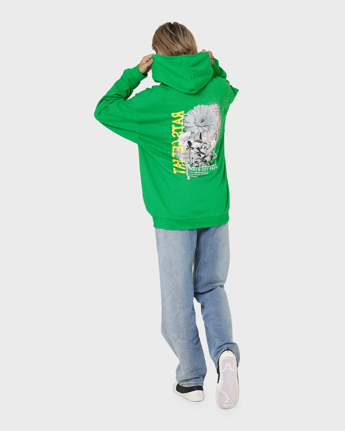 Quality Fitted Rats Get Fat Paint Flower Hoodie Green