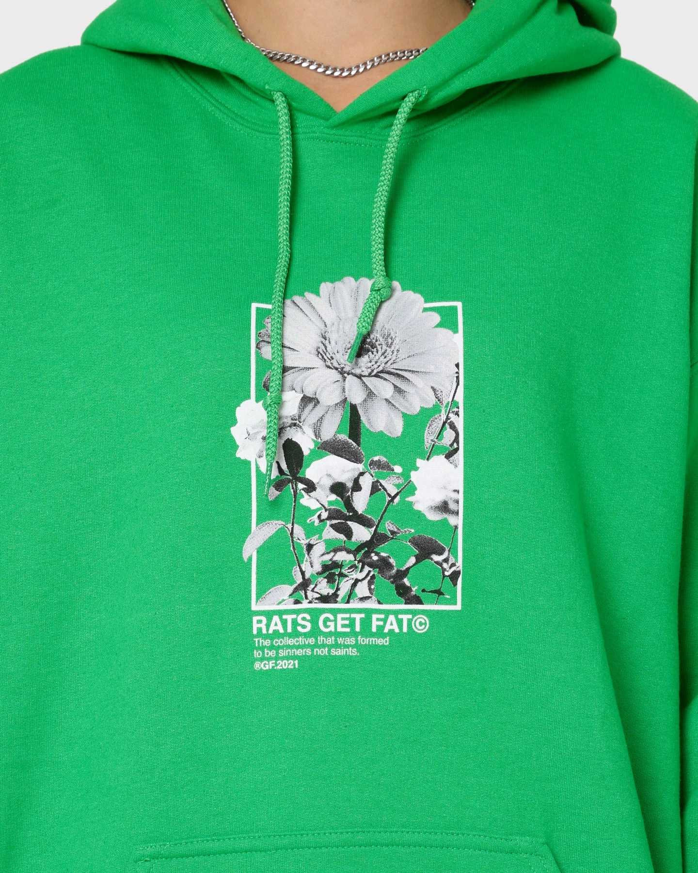 ElasticWaistband Rats Get Fat Paint Flower Hoodie Green