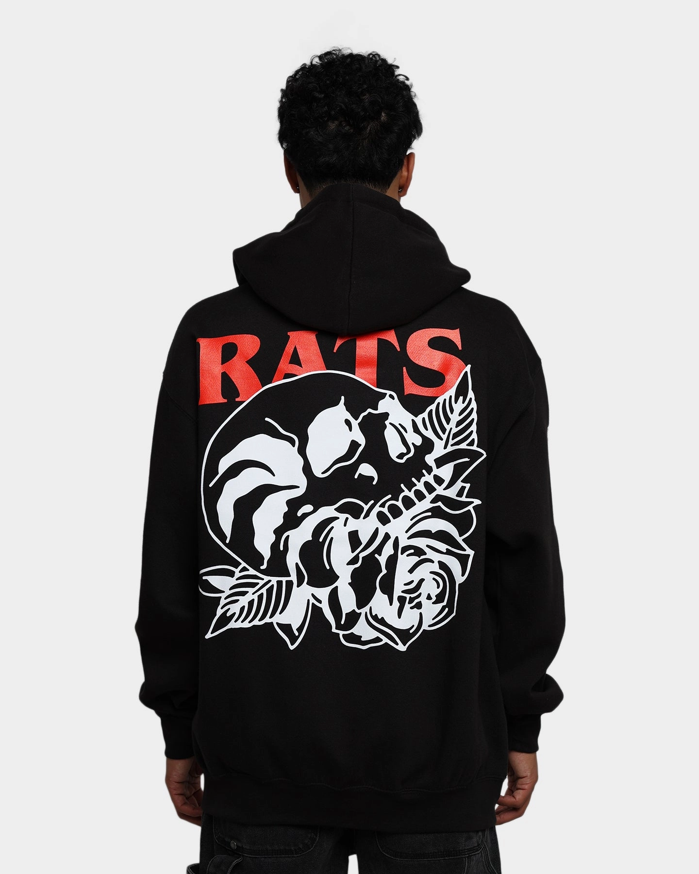 Commend Rats Get Fat Skull Rose Hoodie Black
